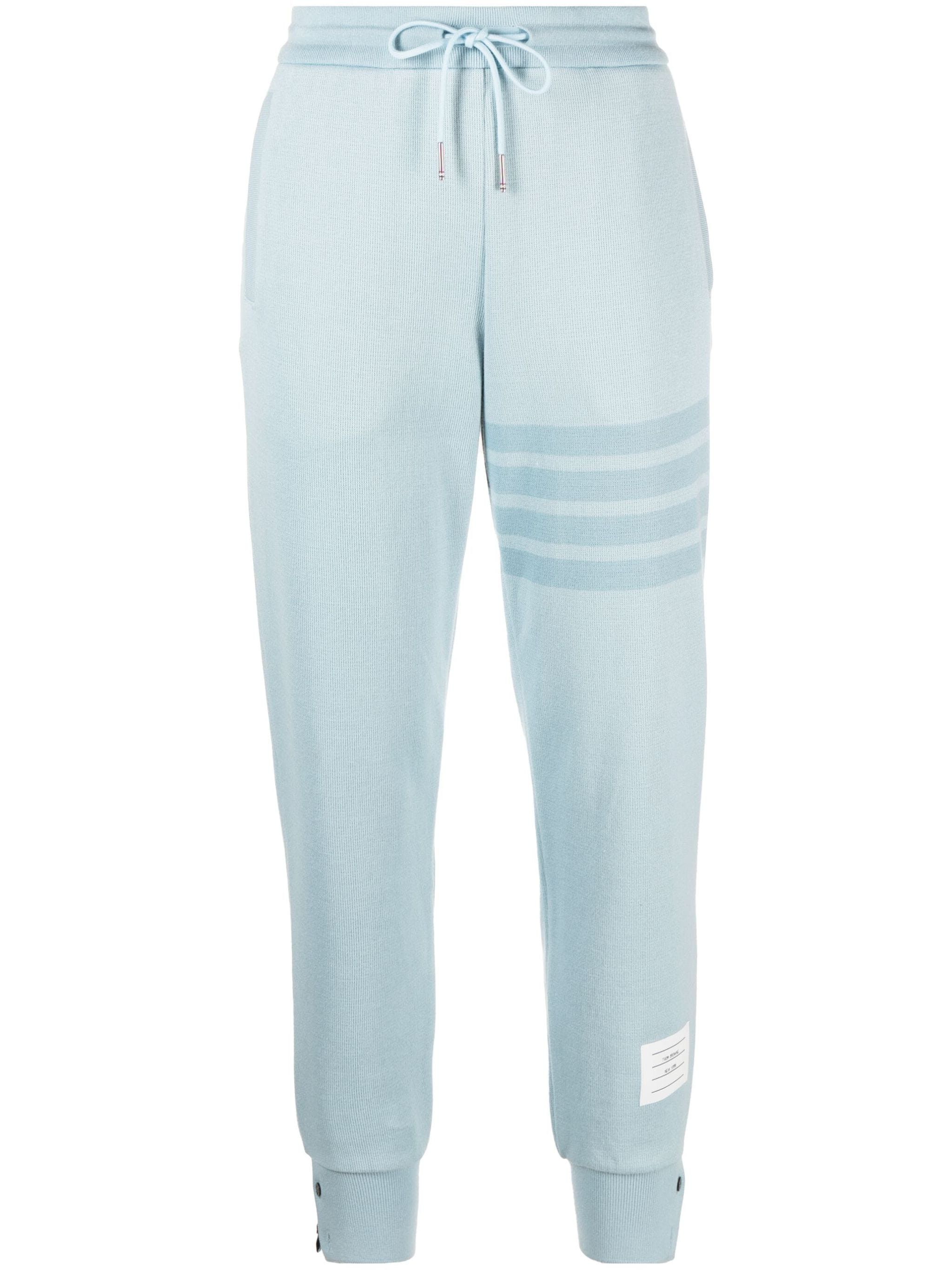 Thom Browne o1s22i1n0924 4-Bar Cotton Knit Joggers in Light Blue Size 26" / US 2 / IT 38 - 1 Thumbnail