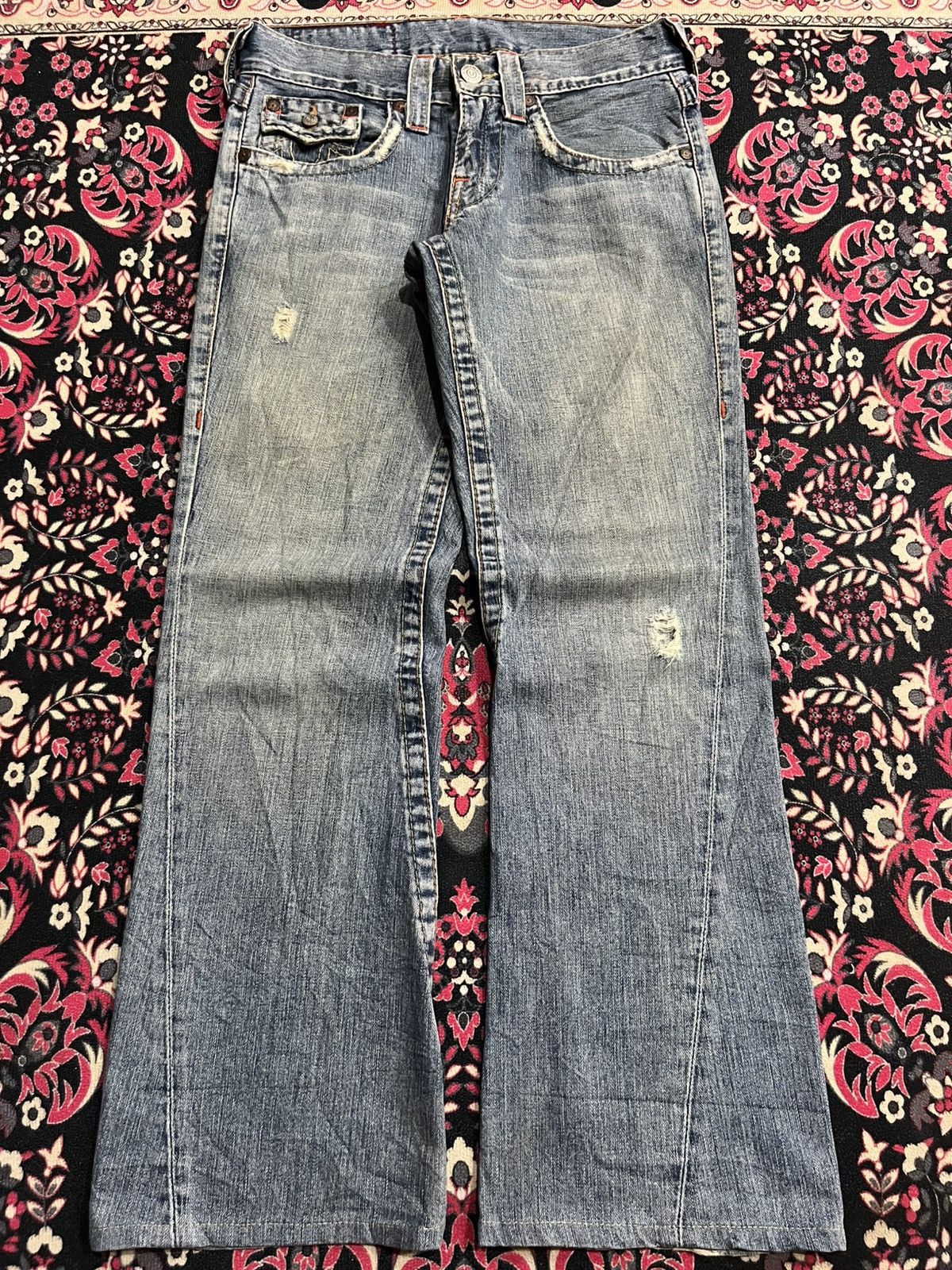 True Religion Vintage True Religion Blue Washed Distressed Flare Jeans Size US 28 / EU 44 - 1 Thumbnail