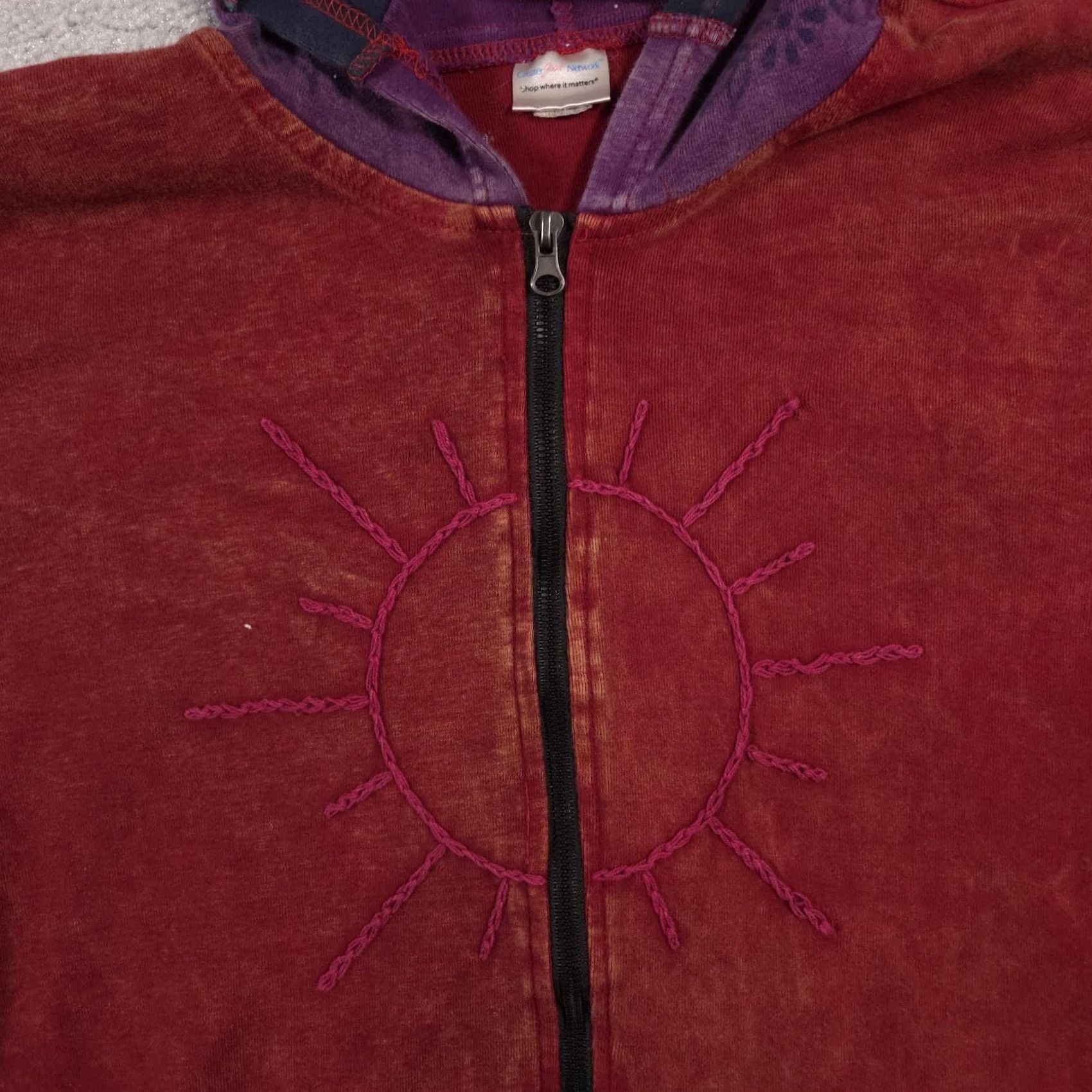 Vintage GreaterGood Network Hoodie Womens Large Red Patchwork Sun Zip Boho Hippie Multi Size L / US 10 / IT 46 - 4 Thumbnail