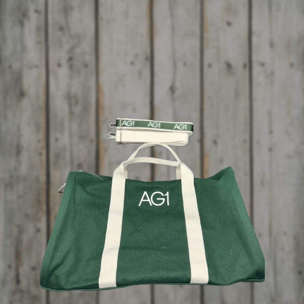 Vintage AG1 Duffle Bag Unisex Green Canvas White Handles Accents Adjustable Strap NWOT Size ONE SIZE - 1 Thumbnail