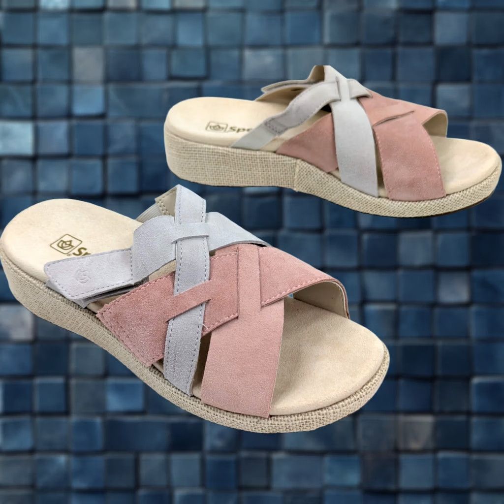Vintage Spenco Suede Leather Strappy Wedge Orthotic Sandal Women 10 Pink Cream Gray NEW Size US 10 / IT 40 - 1 Thumbnail