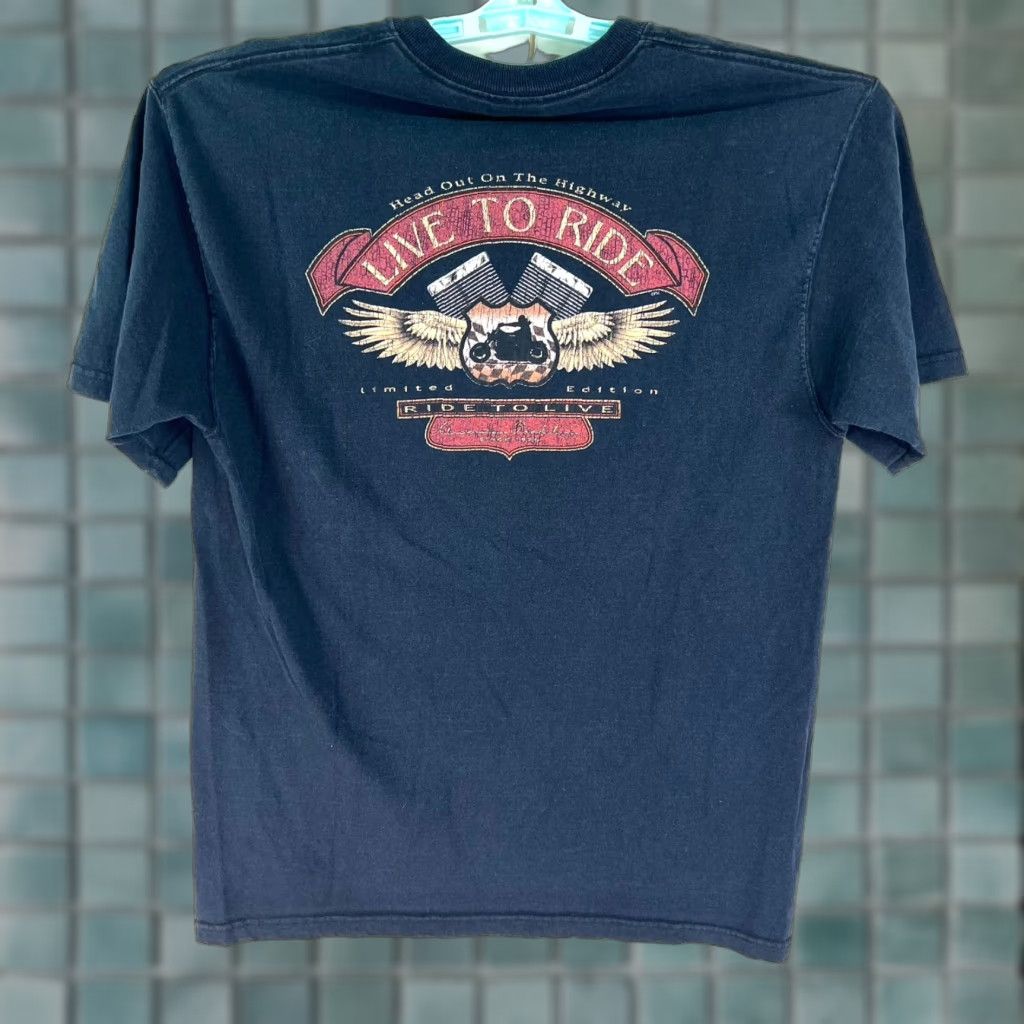 Olive Live To Ride Mendocino T Shirt Mens Size M Blue Motorcycle Graphic Tee Size US M / EU 48-50 / 2 - 1 Thumbnail