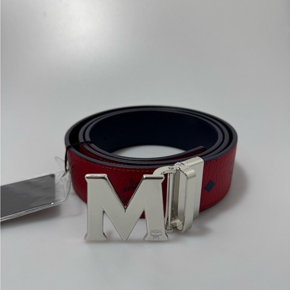 MCM Claus M Reversible Logo Belt Candy Red Silver One Size