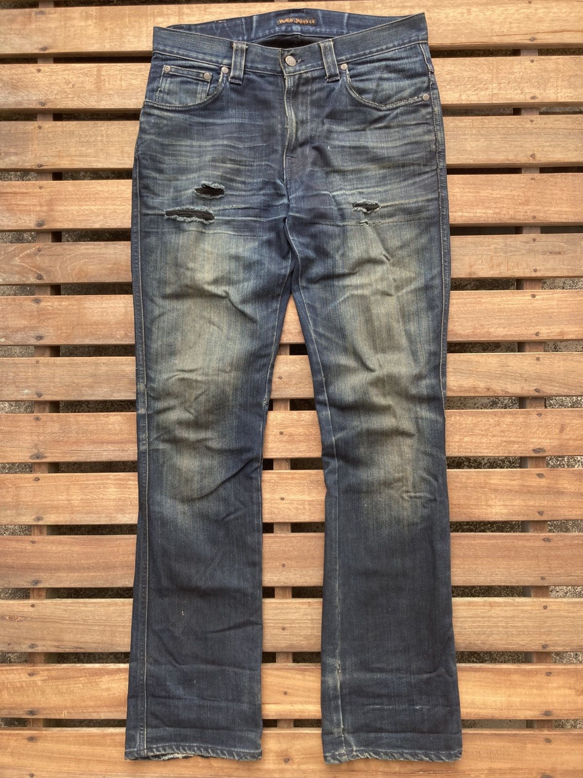 Nudie Jeans Nudie jeans black and blue slim jim distressed Size US 31 - 2 Thumbnail