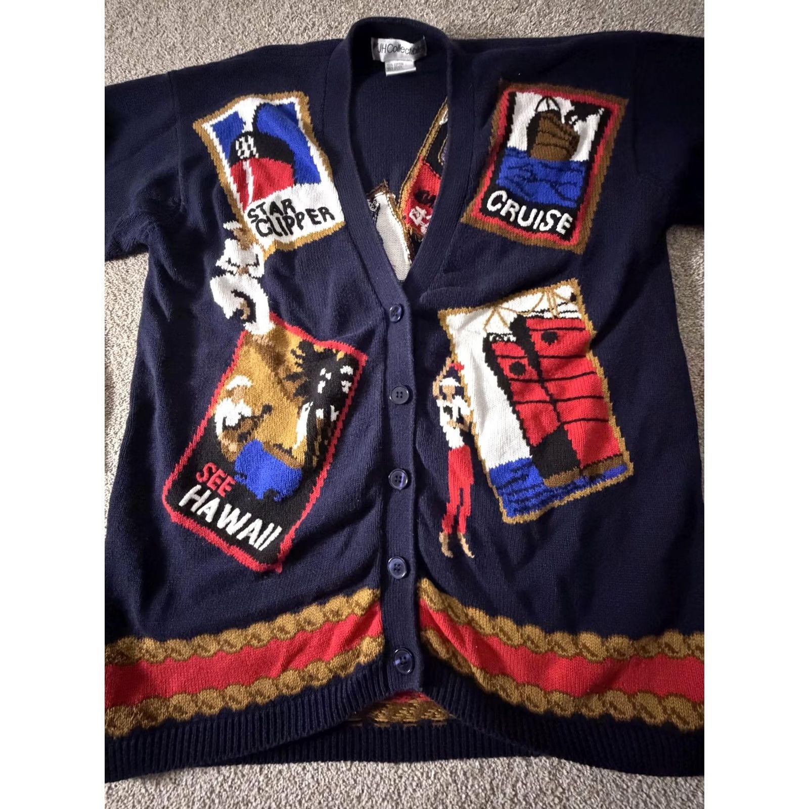 Nautica VINTAGE JH Collectibles Sweater Cardigan Womens Large Navy Cruise Nautical 80s Size L / US 10 / IT 46 - 3 Thumbnail