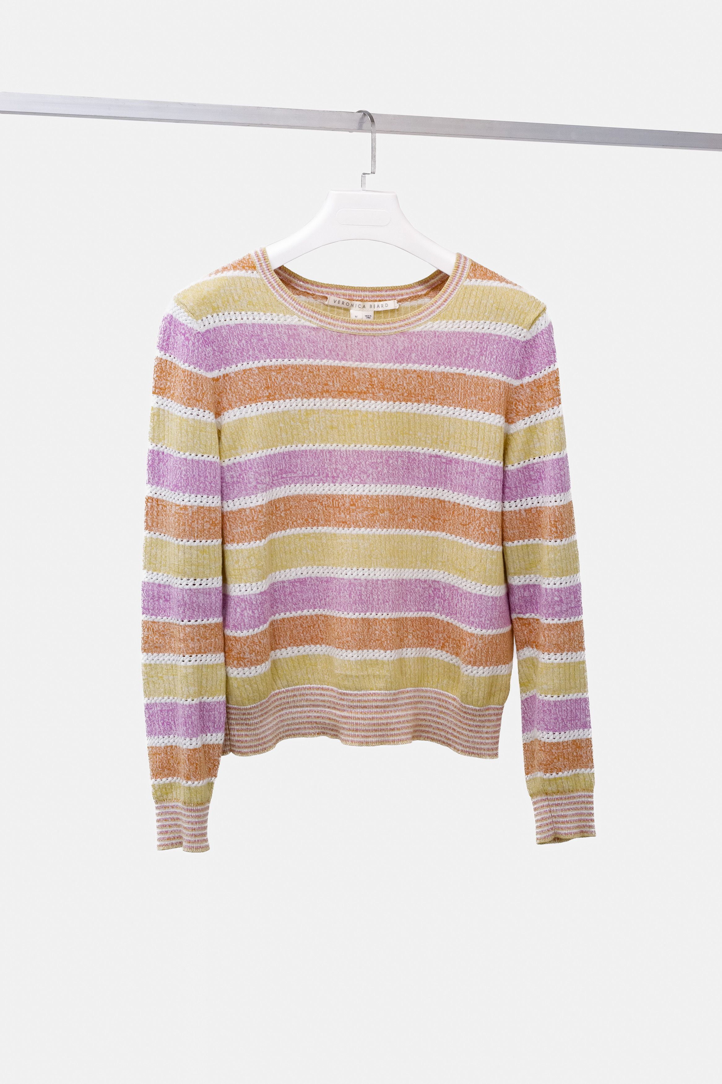 image of Veronica Beard Orange And Purple Striped Rib-Knit Sweater in Orange/Purple, Women's (Size Medium)