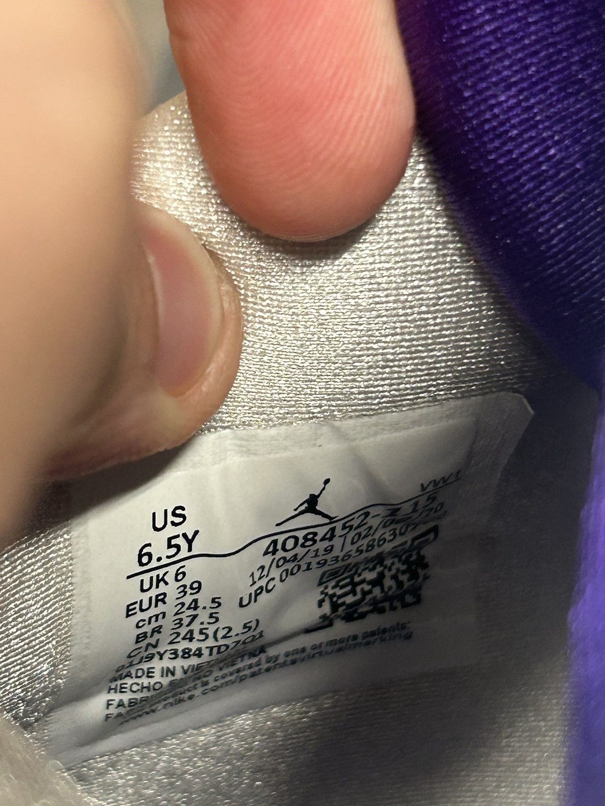 Jordan Brand Air Jordan 4 Retro Metallic Purple Sneakers Size US 6.5 / EU 39-40 - 9 Thumbnail
