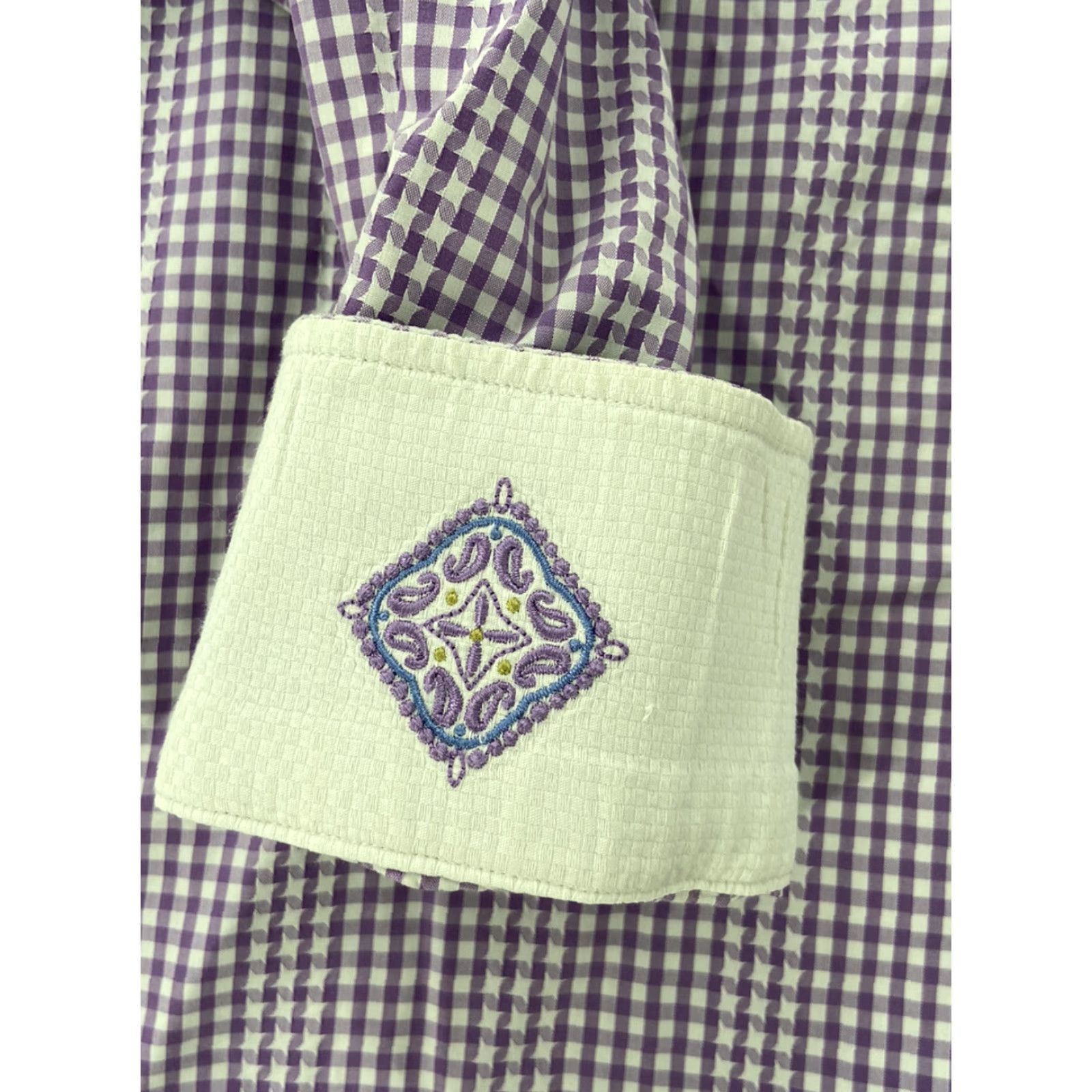 Robert Graham VINTAGE Robert Graham Shirt Adult XL Purple Check Long Sleeve Button-Up Flip Cuff Men's XL Purple Checkered 90s/Designer Mens Size US XL / EU 56 / 4 - 6 Thumbnail