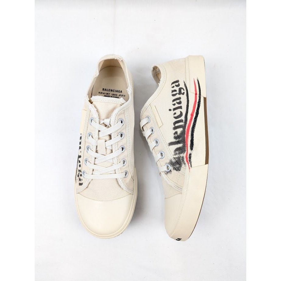 Balenciaga o1rshd1 Paris Low-Top Sneakers in White Size US 8 / EU 41 - 17 Thumbnail