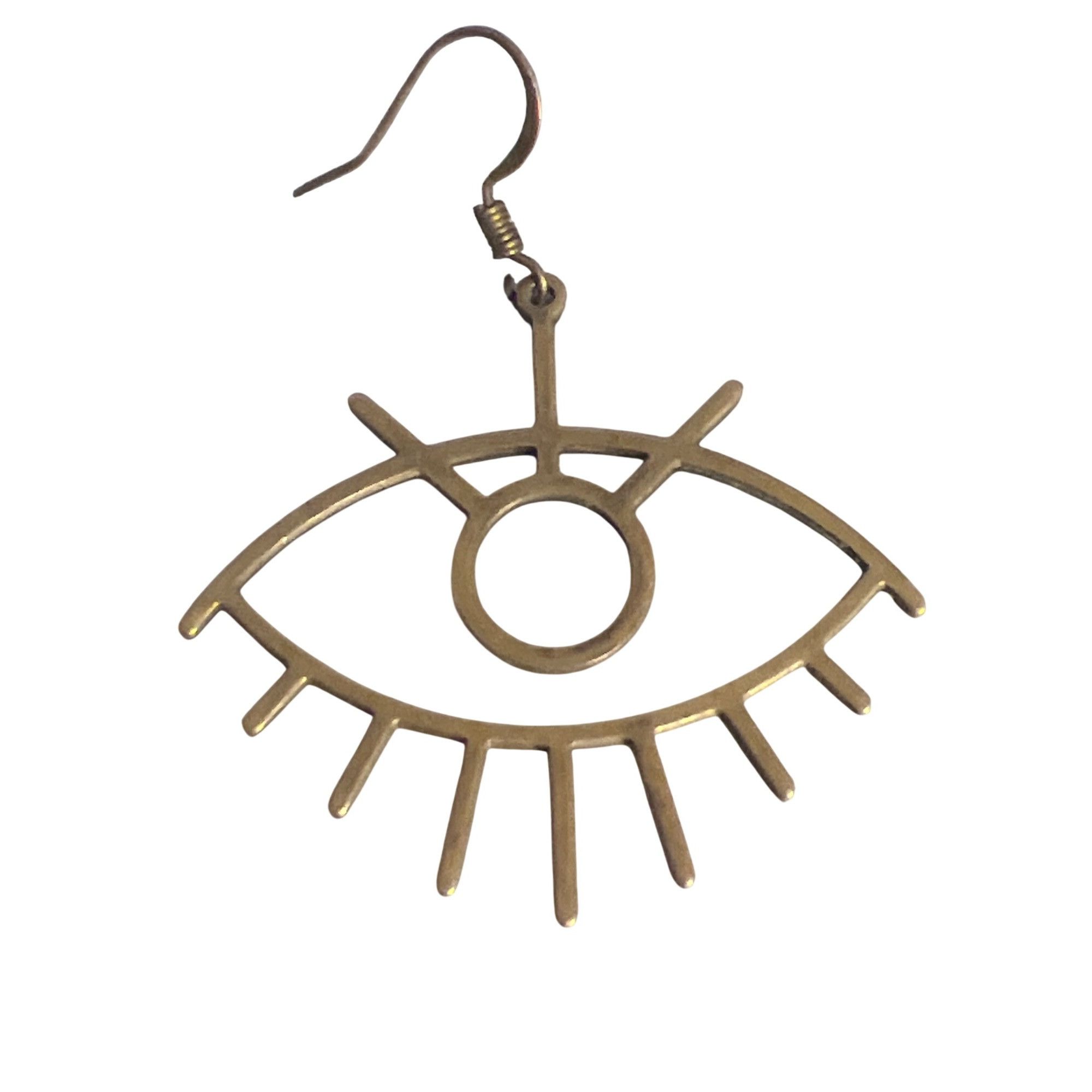 Other Evil Eye Shaped Brass Dangle SINGLE Earring Openwork Hook 2" Size ONE SIZE - 1 Thumbnail
