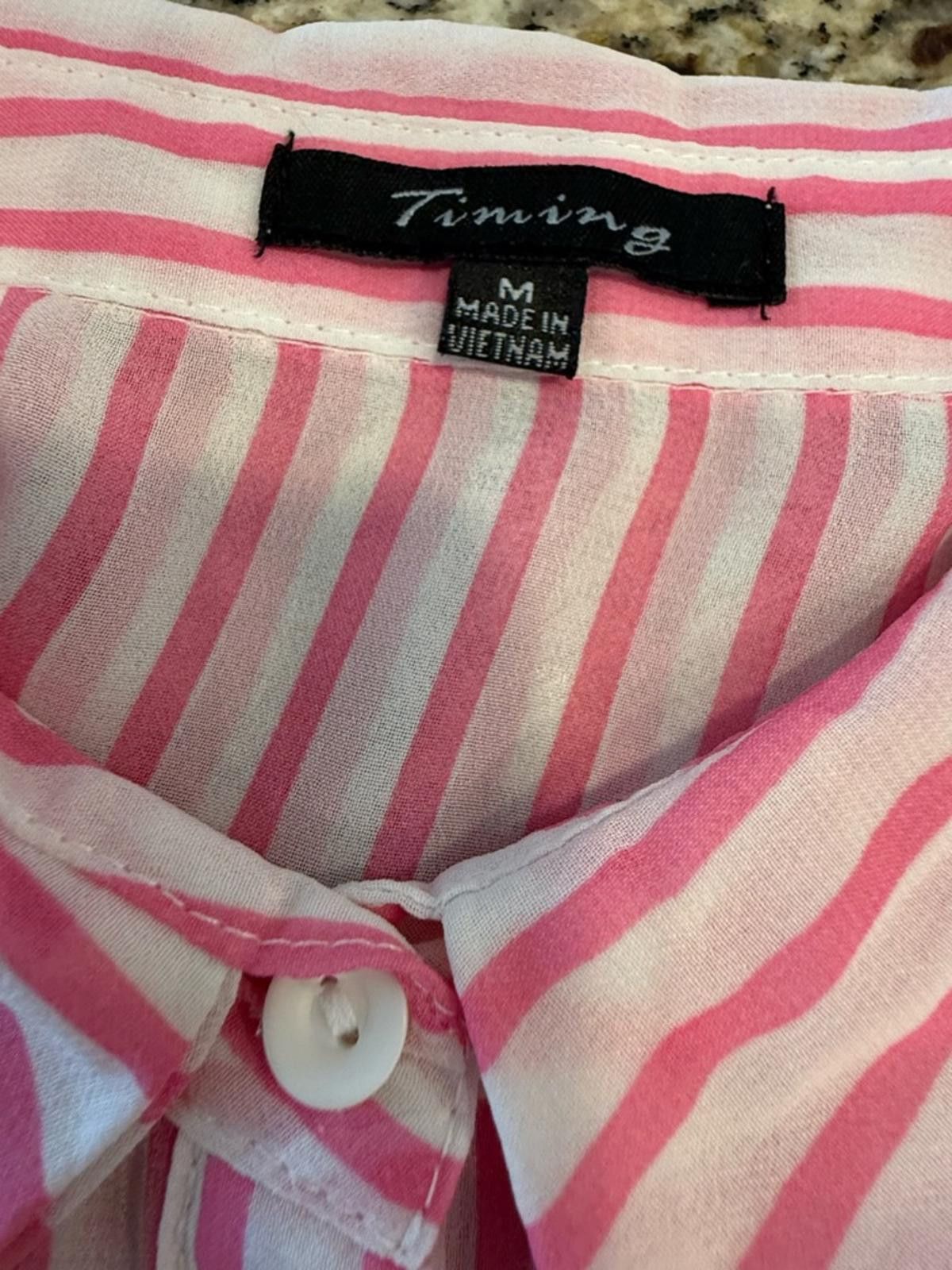 Other Timing crop top pink white stripe sheer short sleeve SZ M Size M / US 6-8 / IT 42-44 - 7 Thumbnail