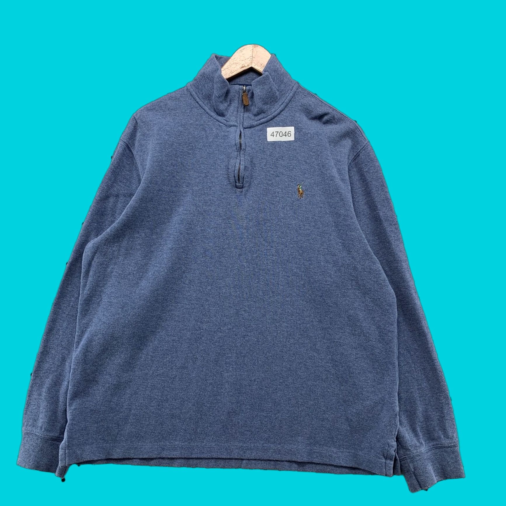 Polo Ralph Lauren Polo Ralph Lauren Sweater Mens Large Blue Estate Rib 1/4 Zip Leather Zip Tab Knit Cotton Mock Neck Long Sleeve Casual Winter Fall Spring Regular Size US L / EU 52-54 / 3 - 1 Thumbnail