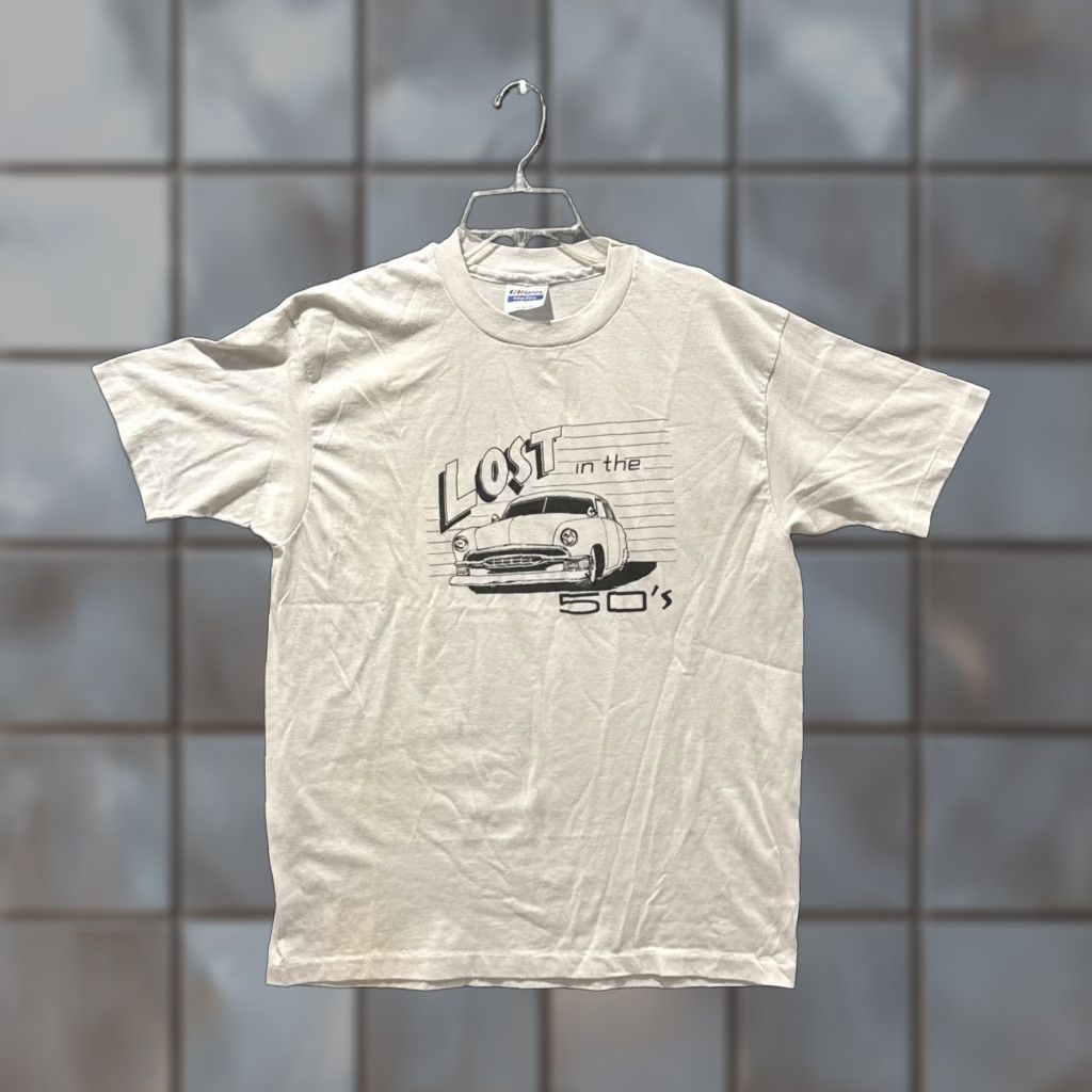 Hanes VINTAGE 80s LOST IN THE 50s Car Enthusiast Gray Short Sleeve T-Shirt STAINED Hanes XL Mens Size US XL / EU 56 / 4 - 1 Thumbnail
