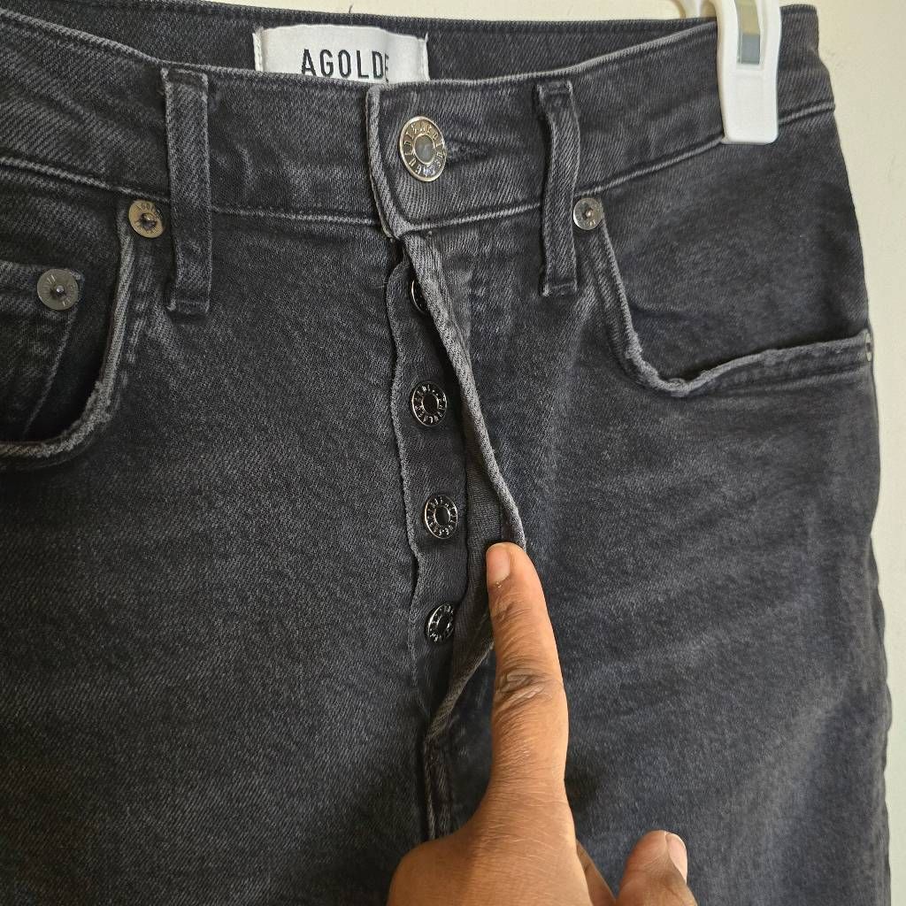 Agolde AGOLDE Riley Jeans Women’s 26 Black High Waist Straight Leg Cropped Raw Hem Size 26" / US 2 / IT 38 - 9 Thumbnail
