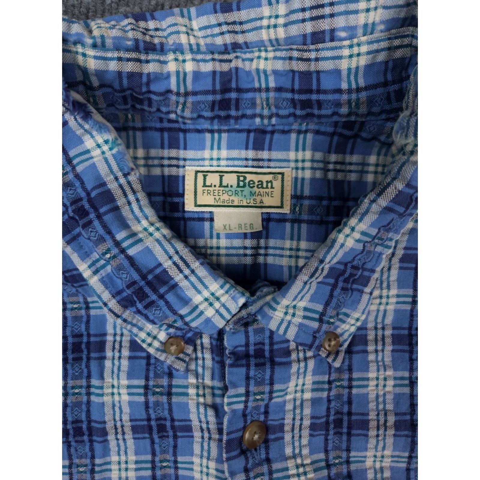 Vintage VINTAGE L.L. Bean Shirt Western Plaid 100% Cotton Short Sleeve Button-Up Collared XL Men’s Regular Blue Textured Size US XL / EU 56 / 4 - 2 Thumbnail