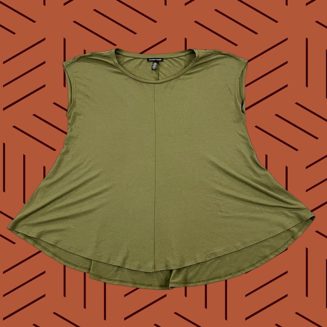 Eileen Fisher EILEEN FISHER Shirt Womens XS Green Oversized Sleeveless Blouse Top Viscose Size XS / US 0-2 / IT 36-38 - 1 Thumbnail