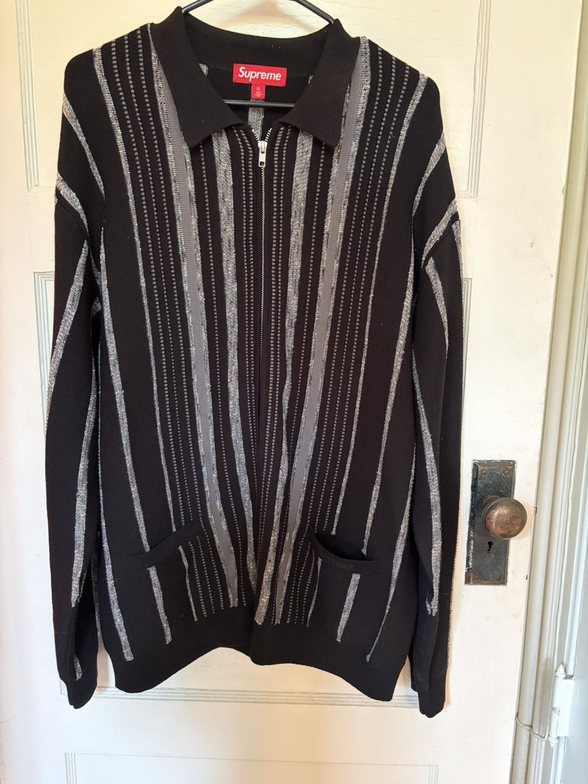 Supreme Supreme SS25 Herringbone Cardigan Black White Size XL New
