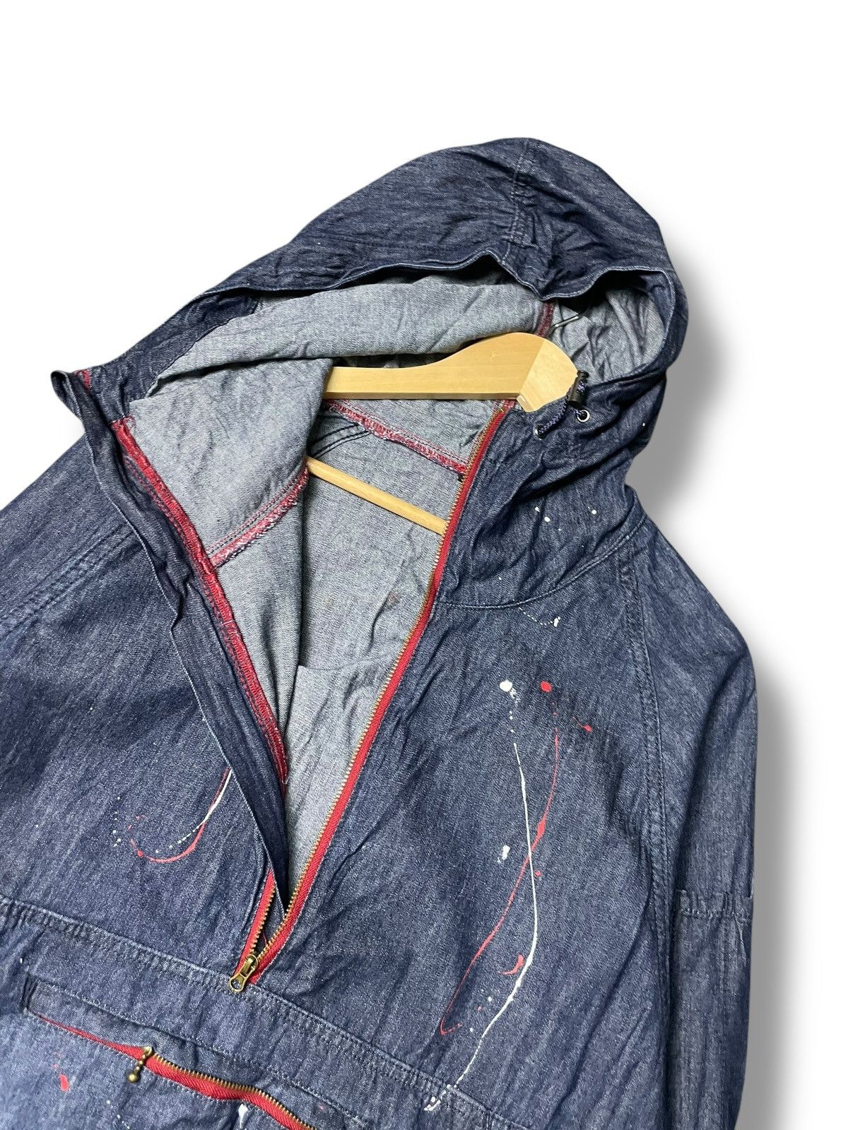 Japanese Brand × Vintage Blue B Brand Denim Painted Anorak Parka (70) Size US S / EU 44-46 / 1 - 8 Thumbnail