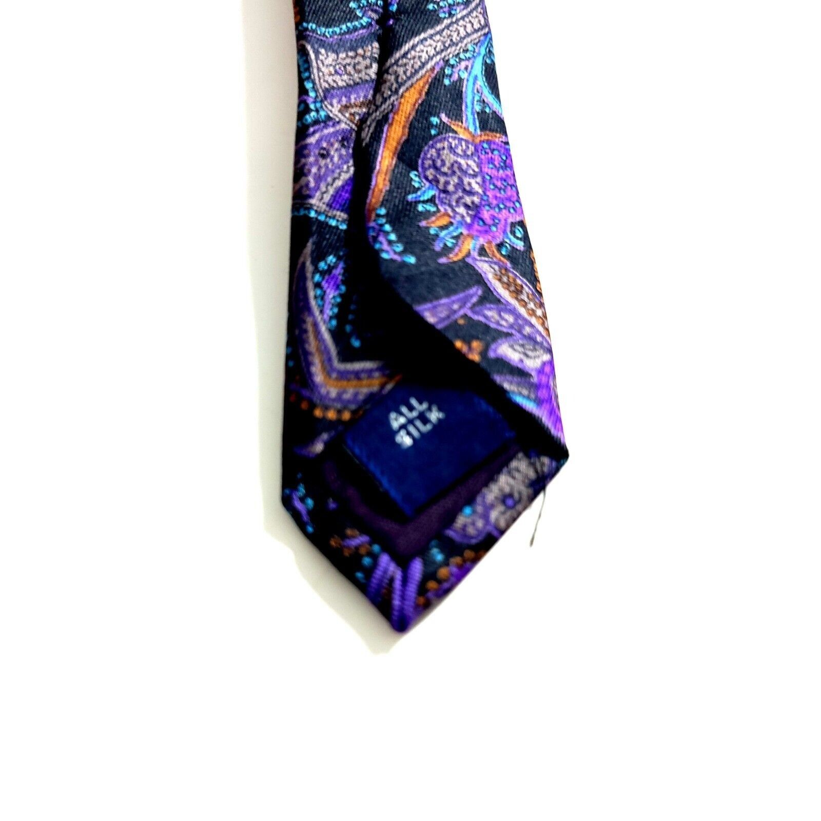 Designer Harve Benard Black Purple Floral Paisley Print Short Silk Ti Size ONE SIZE - 4 Thumbnail