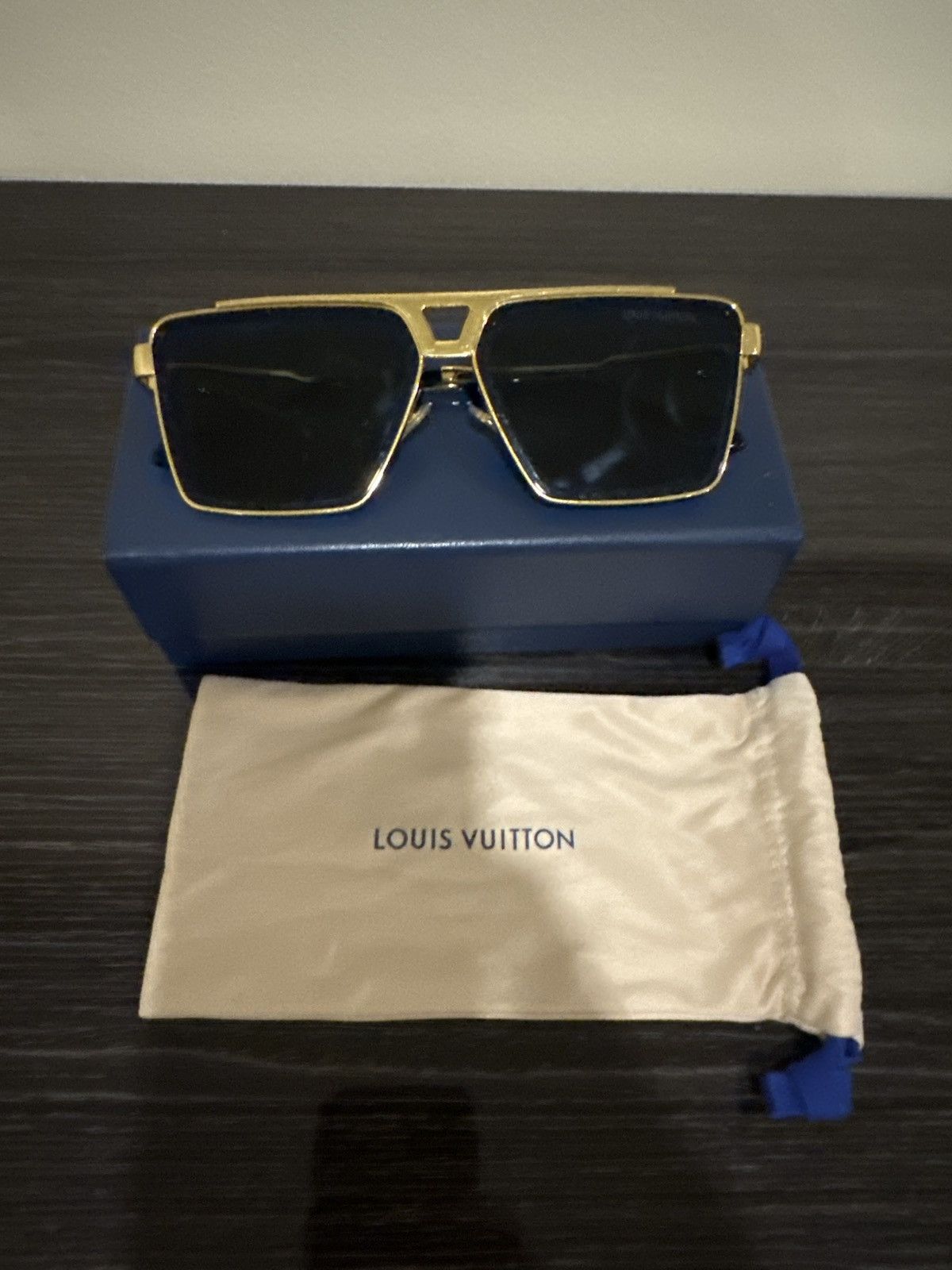 image of Louis Vuitton 1.1 Evidence Metal Square Sunglasses in Gold, Men's