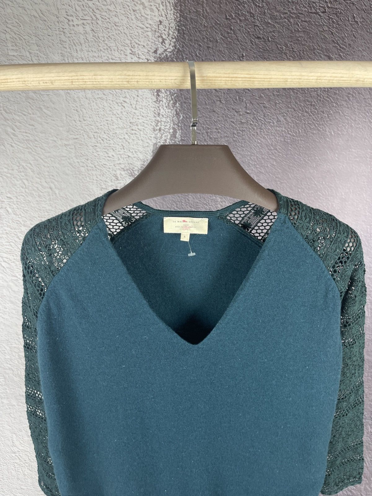 Sezane Sezane Sweater blue Green Lace Sleeves Wool Cashmere V-neck Size S / US 4 / IT 40 - 8 Thumbnail