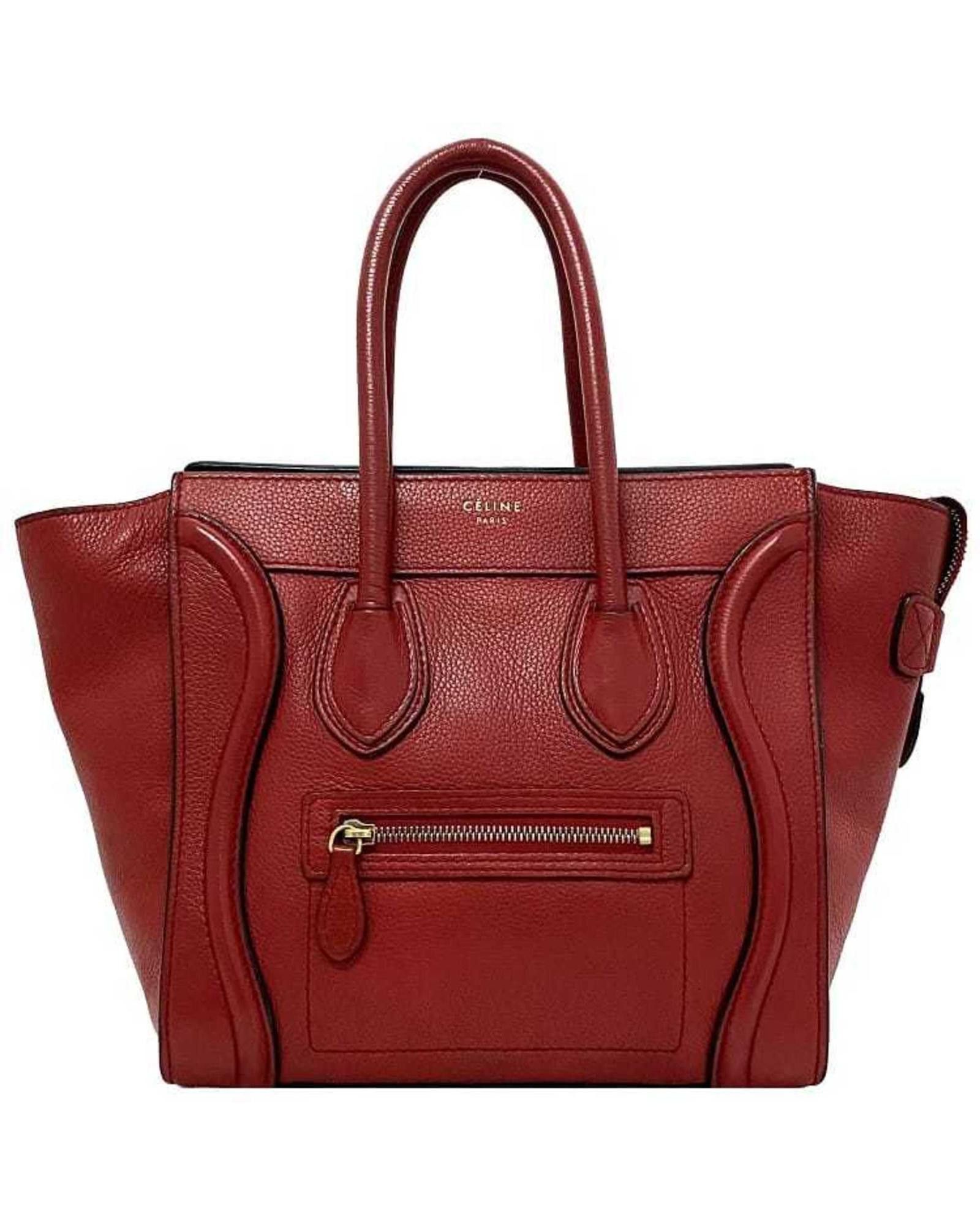 image of Celine Luggage Micro Shopper Handbag in Red, Women's