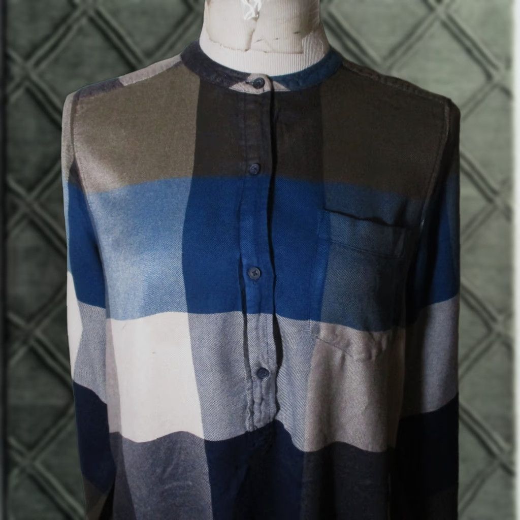 Lucky Brand LUCKY BRAND Blue Brown Long Sleeve Top M Shirt Womens V-Neck Knit Check Casual Top Size M / US 6-8 / IT 42-44 - 1 Thumbnail