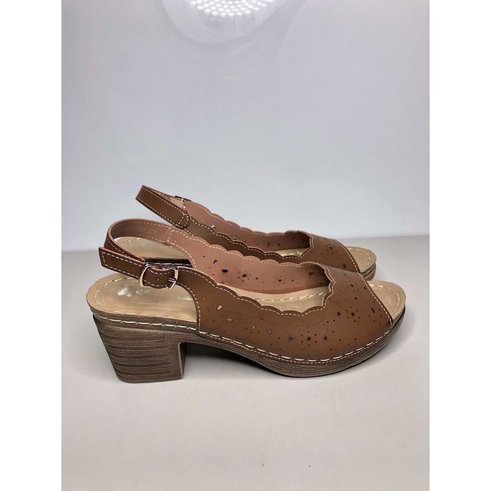 Spring Court Patrizia Spring Step Brown Leather Perforated Heel Sandals W Size US 9 / IT 39 - 13 Thumbnail