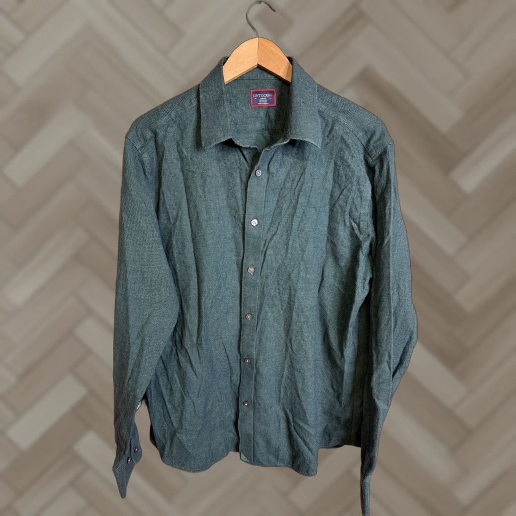 UNTUCKit UNTUCKit Men's Long Sleeve Flannel Button Shirt Large Green Solid Wrinkle Free Relaxed Fit Size US L / EU 52-54 / 3 - 1 Thumbnail