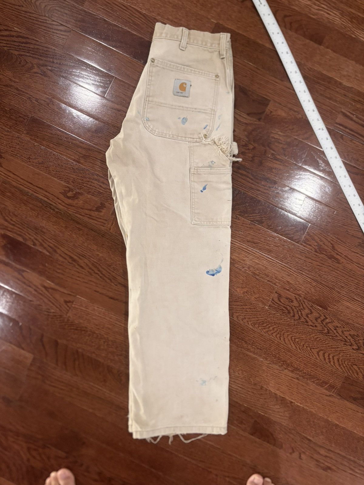 Carhartt Distressed Double Knee Carhartt 62W Men's Beige Cotton Pants Size US 31 - 3 Thumbnail