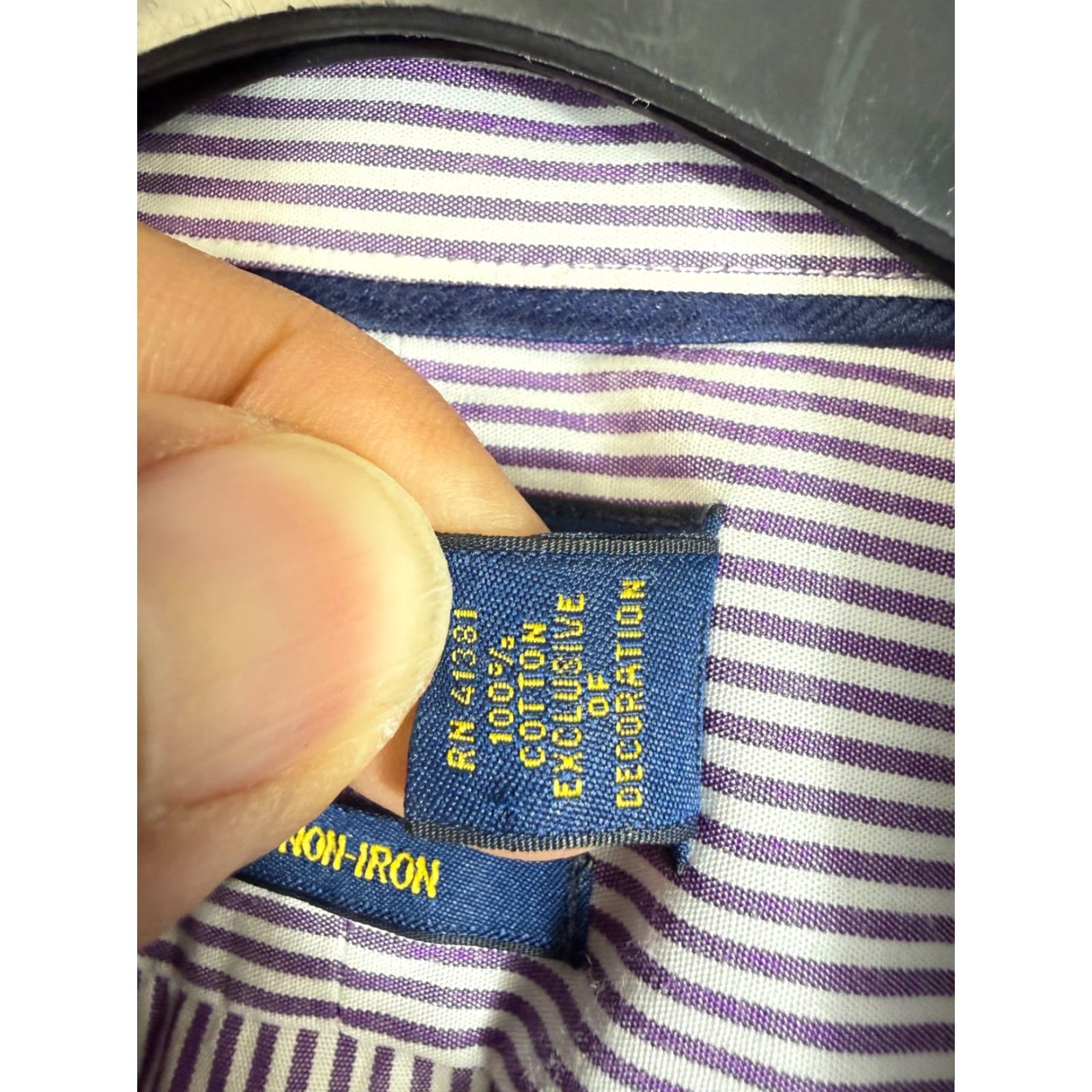 Polo Ralph Lauren Polo Ralph Lauren Shirt Mens M Purple White Striped Non-Iron Slim Fit Pony Logo Long Sleeve Button-Up Size US M / EU 48-50 / 2 - 6 Thumbnail