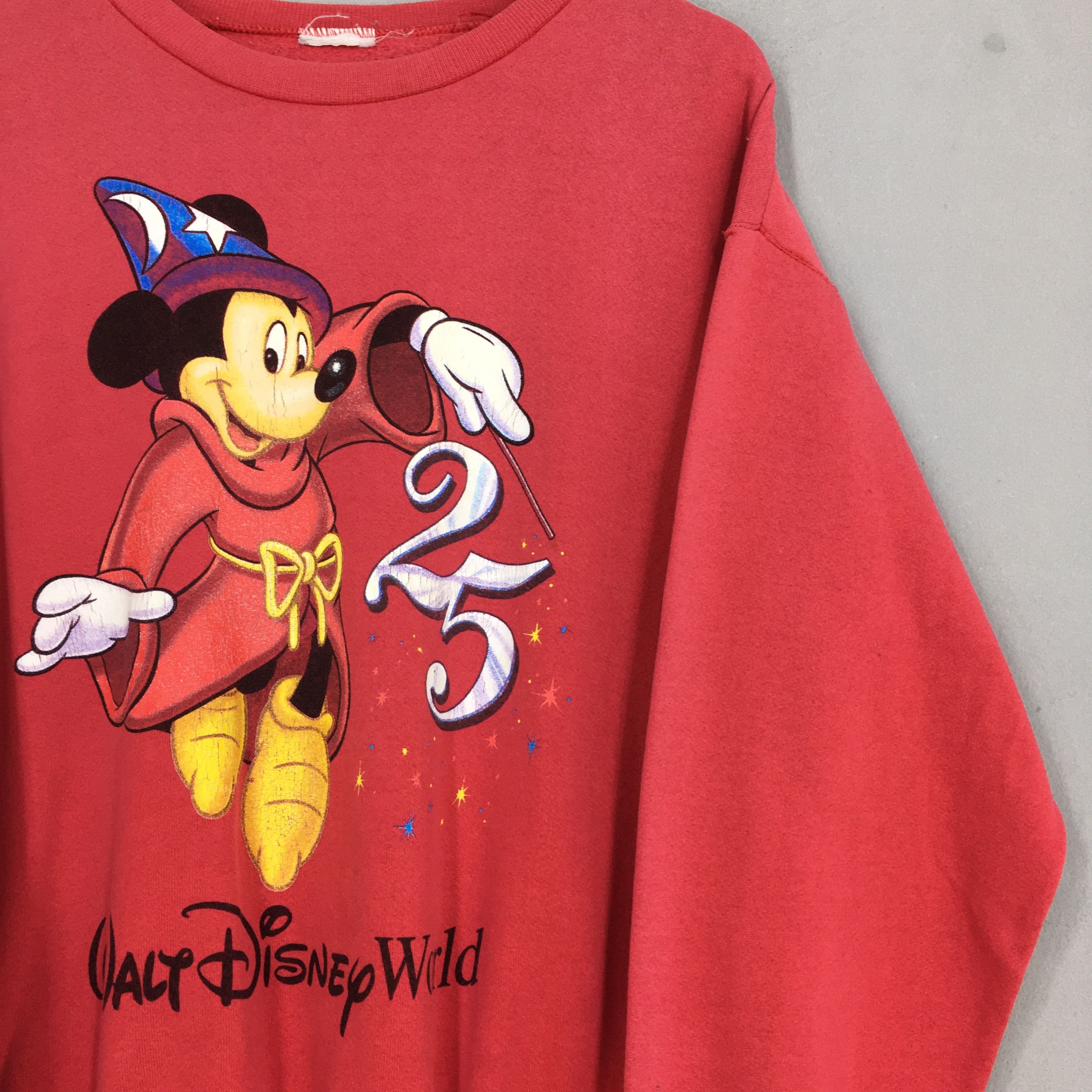 Disney × Mickey Mouse × Vintage Vintage Sorcerer Mickey Mouse Red Sweatshirt Large Size US L / EU 52-54 / 3 - 2 Thumbnail