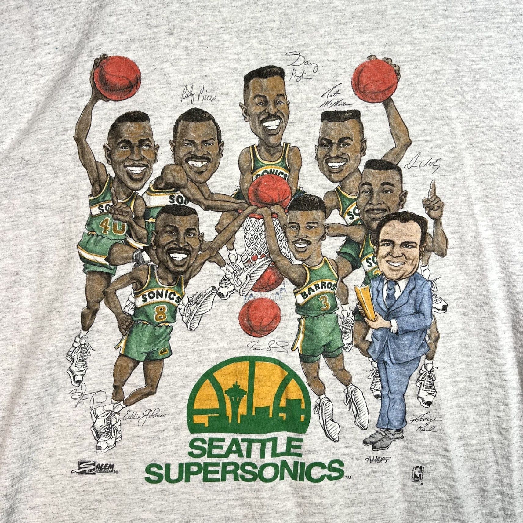 Vintage VINTAGE 1990s Salem Sportswear Seattle Supersonics T Shirt Adult XL Gray Mens Basketball NBA Graphic Tee Size US XL / EU 56 / 4 - 5 Thumbnail