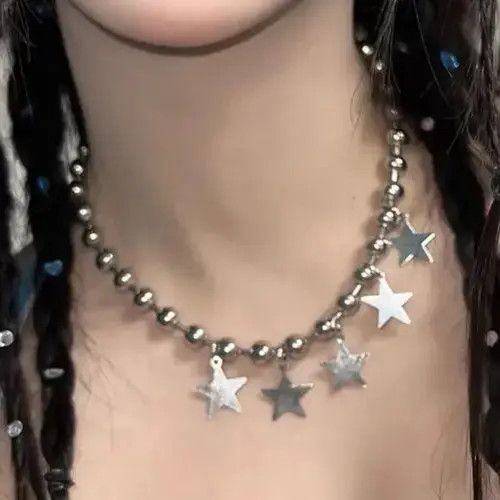 Handmade × Jewelry Star Chain Bead Necklace Punk Gothic Chrome Rock Y2K Grunge Size ONE SIZE - 3 Thumbnail