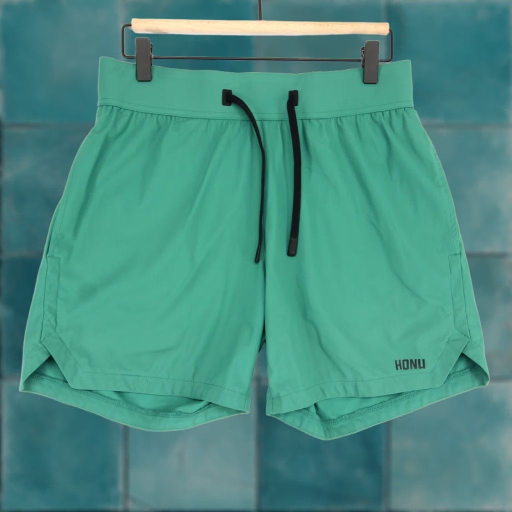 Vintage Honu Shorts Green Athletic Running Drawstring Stretch Linerless Sport Size US 29 - 1 Thumbnail
