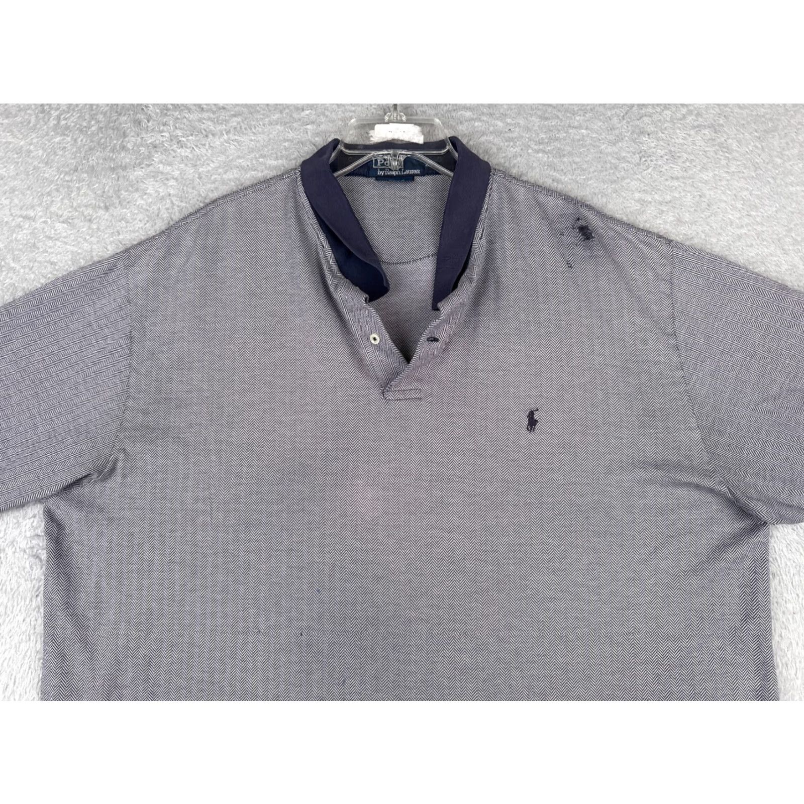 Ralph Lauren VINTAGE Ralph Lauren Polo Shirt Mens 2XL Gray Herringbone 100% Cotton Short Sleeve Polo Shirt Mens XXL Tall Blue/Gray 2XL Size US XXL / EU 58 / 5 - 5 Thumbnail