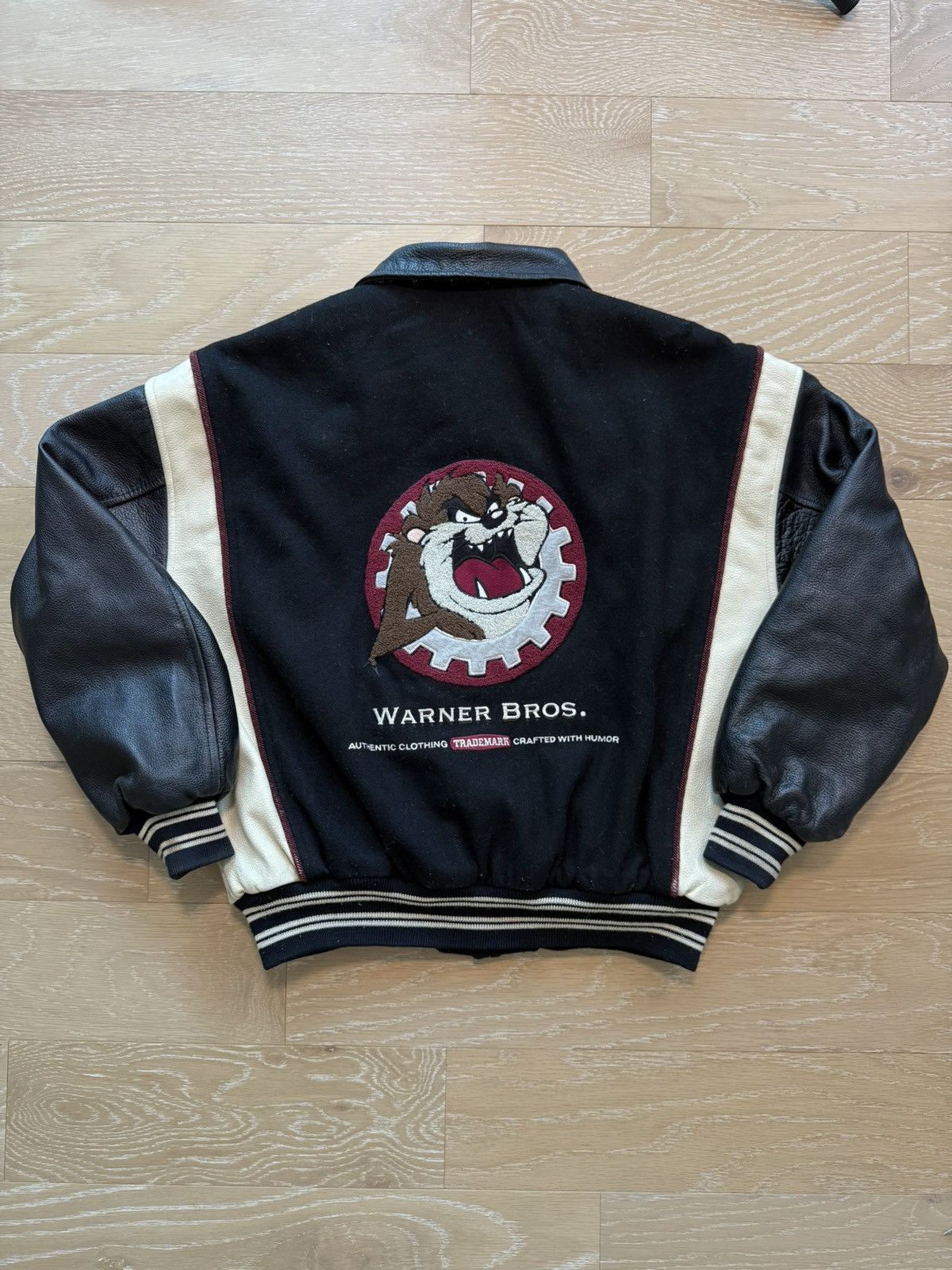 Warner Bros Vintage 90s Taz Tasmanian Devil Leather Wool Jacket Size US S / EU 44-46 / 1 - 1 Thumbnail