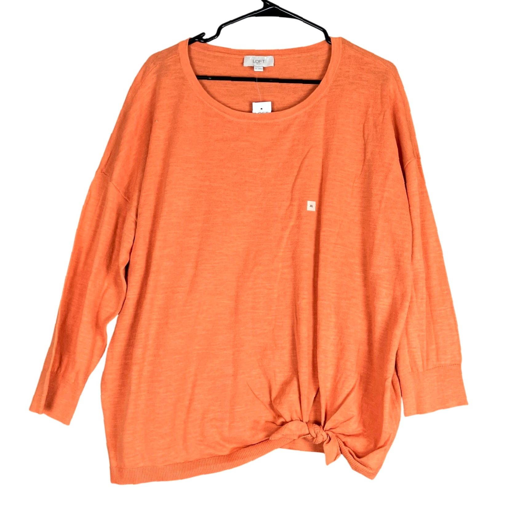 Loft LOFT Outlet Womens Sweater Orange Thin Crew Neck Long Sleeve Front Tie XL Pullover Knit Casual Workwear Mens? Size XL / US 12-14 / IT 48-50 - 2 Thumbnail