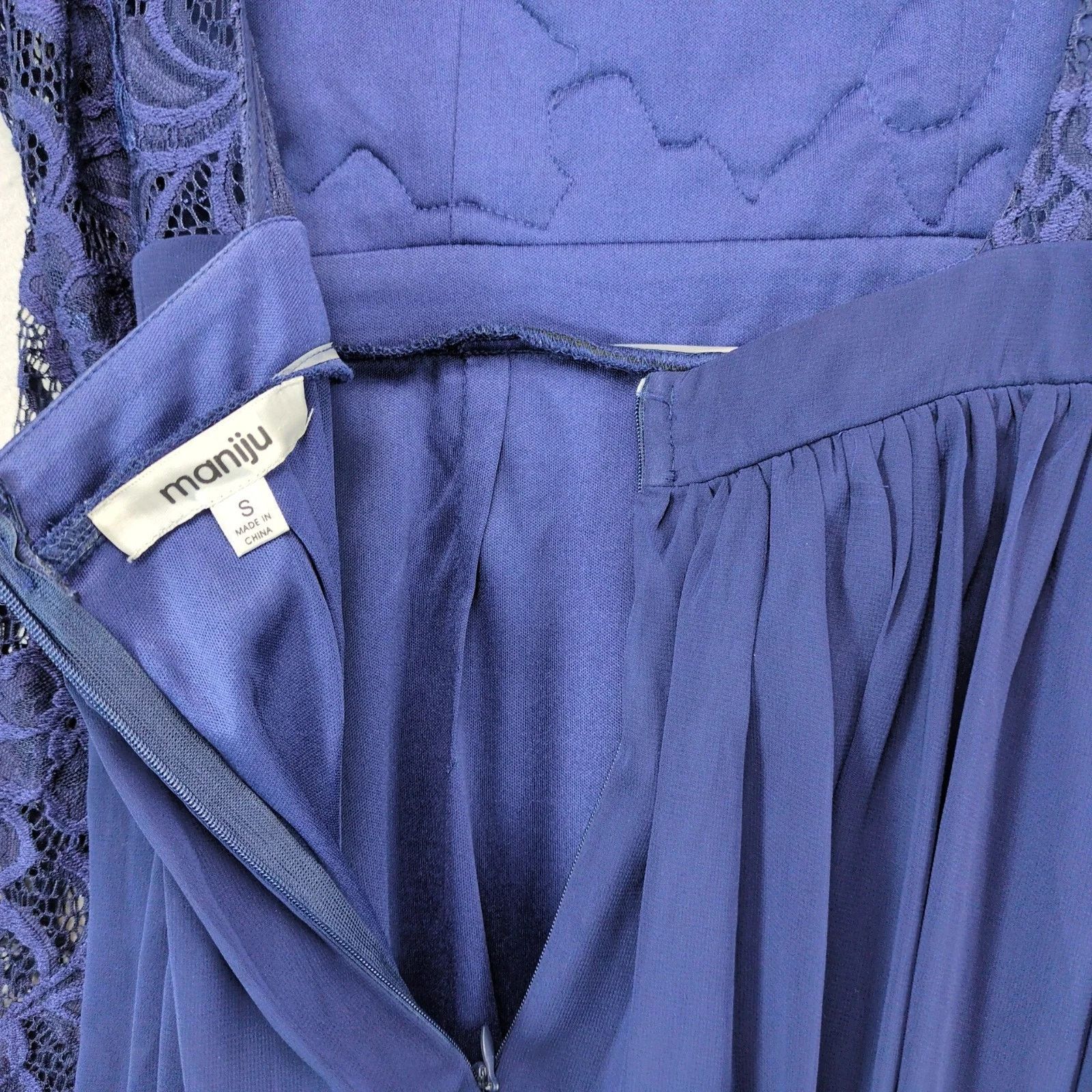 Other Maniju Navy Blue Lace Open Back Maxi Dress S Chiffon Lined Size S / US 4 / IT 40 - 4 Thumbnail