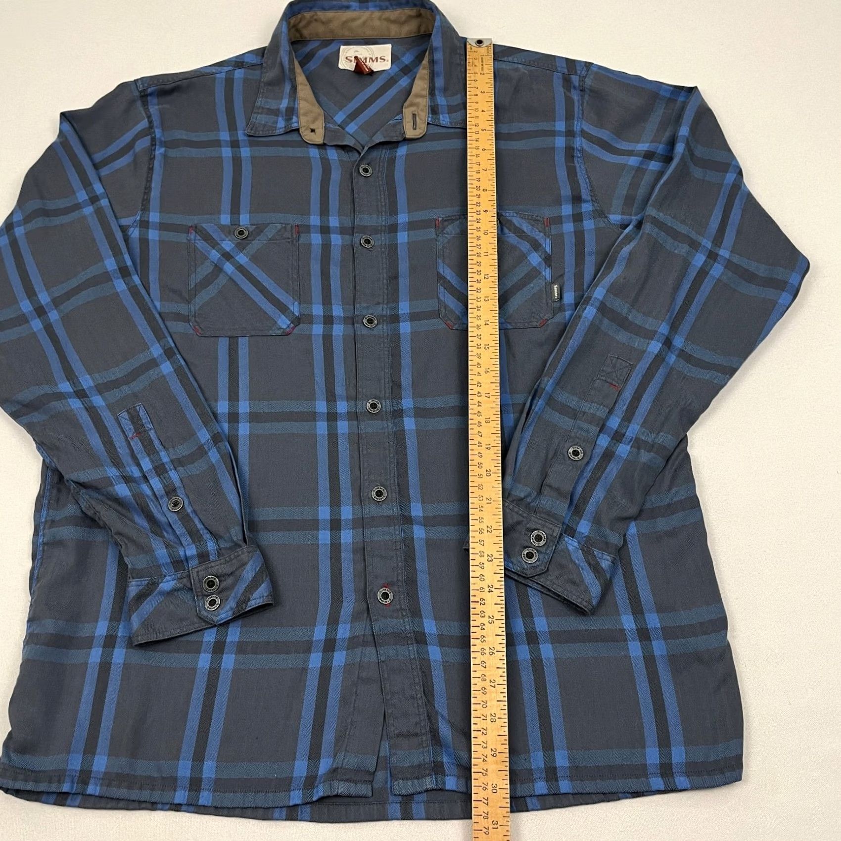 Vintage Simms Shirt Mens XL Blue Flannel Gray Plaid Stretch Fishing Hiking Outdoors Size US XL / EU 56 / 4 - 4 Thumbnail