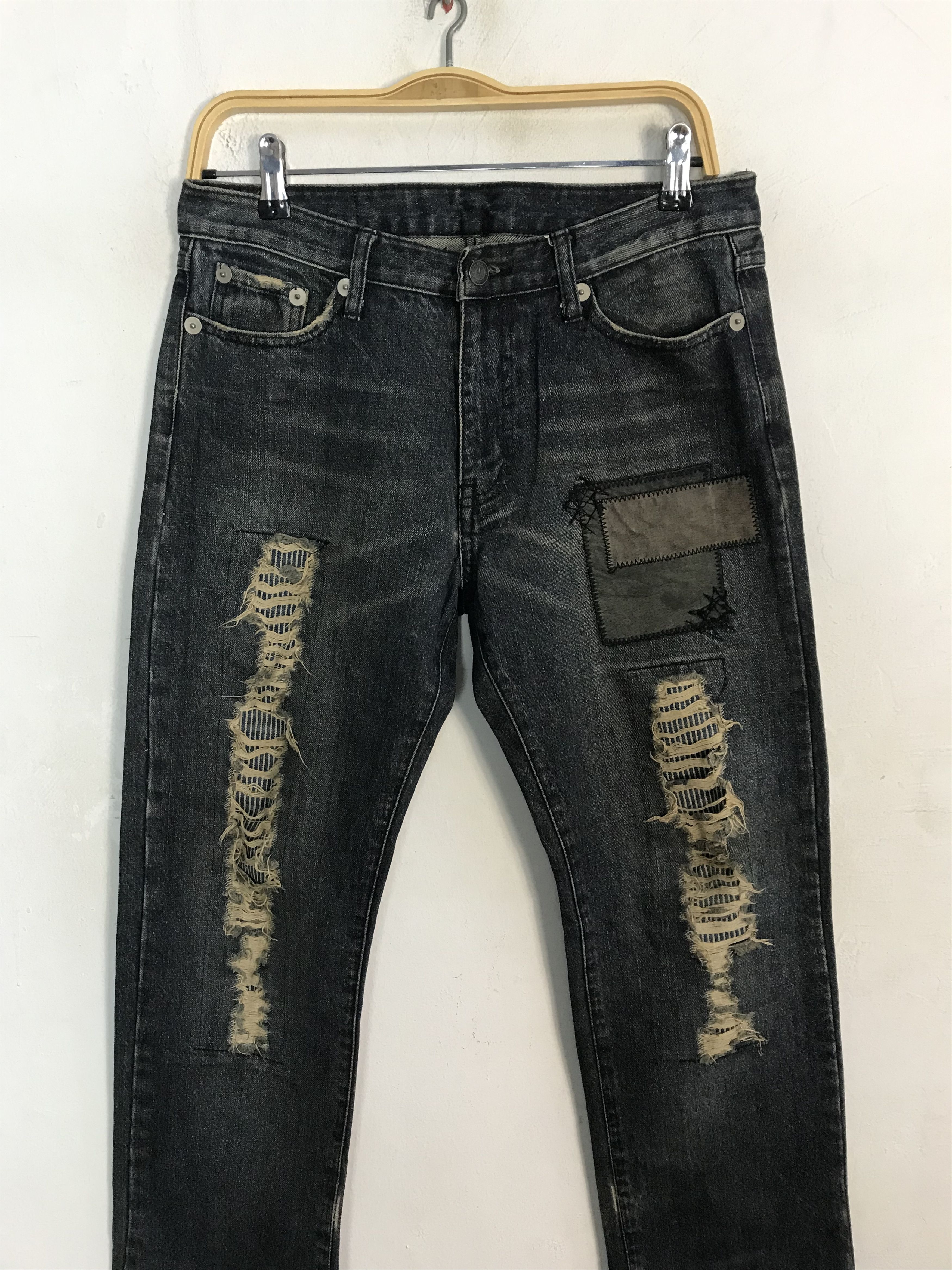 Other Solberry Distressed Art Patchworks Indigo Denim Jeans Size US 32 / EU 48 - 3 Thumbnail