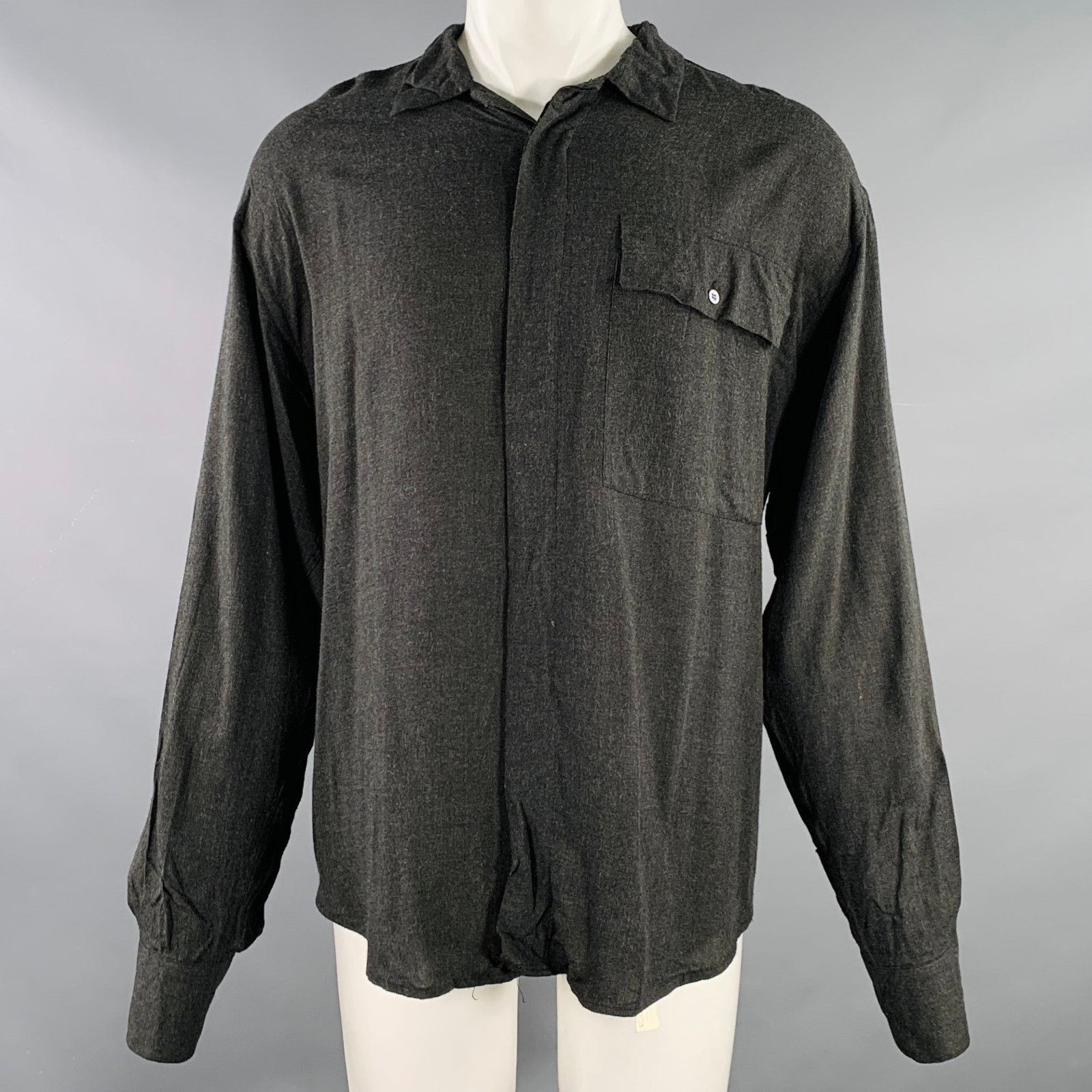 Dolce & Gabbana Size M Grey Charcoal Viscose One Pocket Long Sleeve Shirt Size US M / EU 48-50 / 2 - 1 Thumbnail
