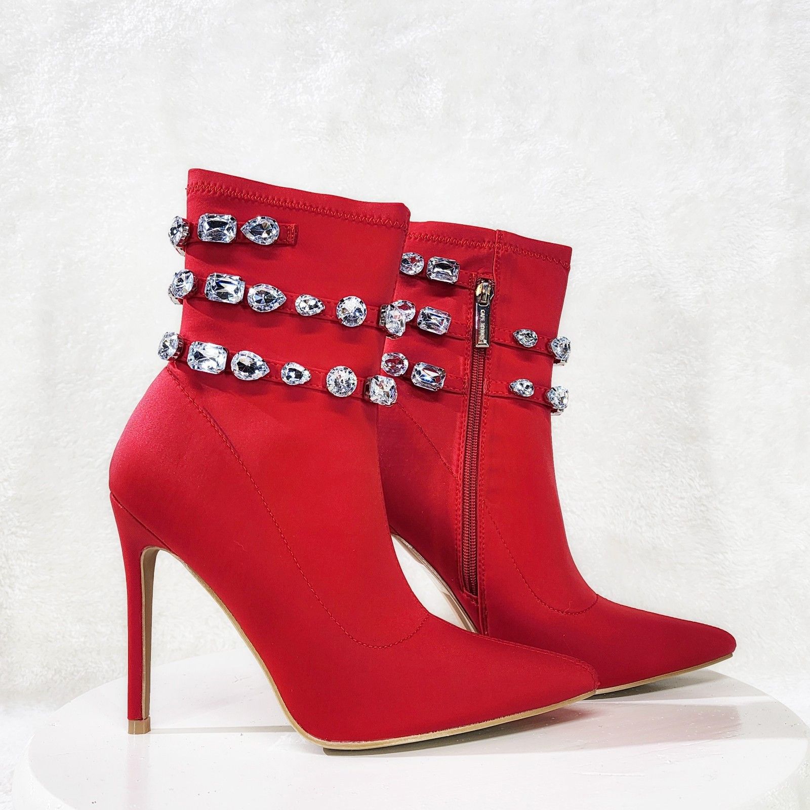 Other Allure Sexy Stiletto High Heels Red Stretch Ankle Boot Chels Size US 8.5 / IT 38.5 - 1 Thumbnail