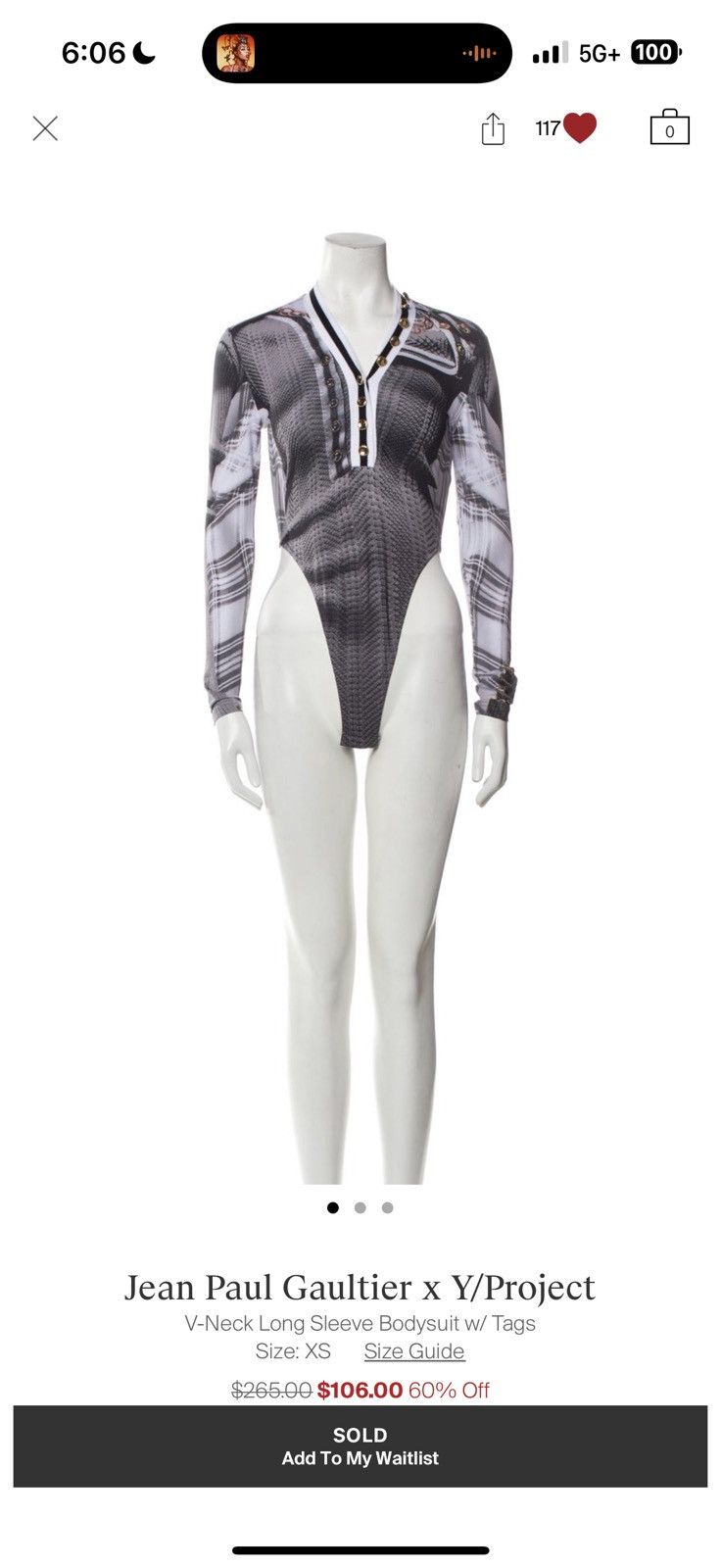 Jean Paul Gaultier × Y/Project JPG X Y Project body suit Size XS / US 0-2 / IT 36-38 - 2 Thumbnail