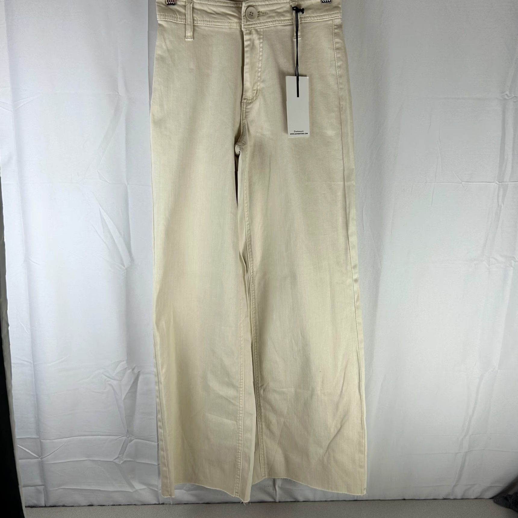 Vintage OAT New York Pants Womens 0/25 Beige High Rise Wide Leg Stretch Twill Chino Shirt? Size 25" / US 0 / IT 36 - 2 Thumbnail