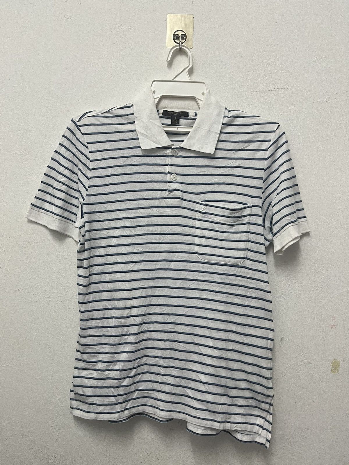 image of Louis Vuitton Paris Stripes Collar Ringer Polo Shirt in Black White, Men's (Size Medium)