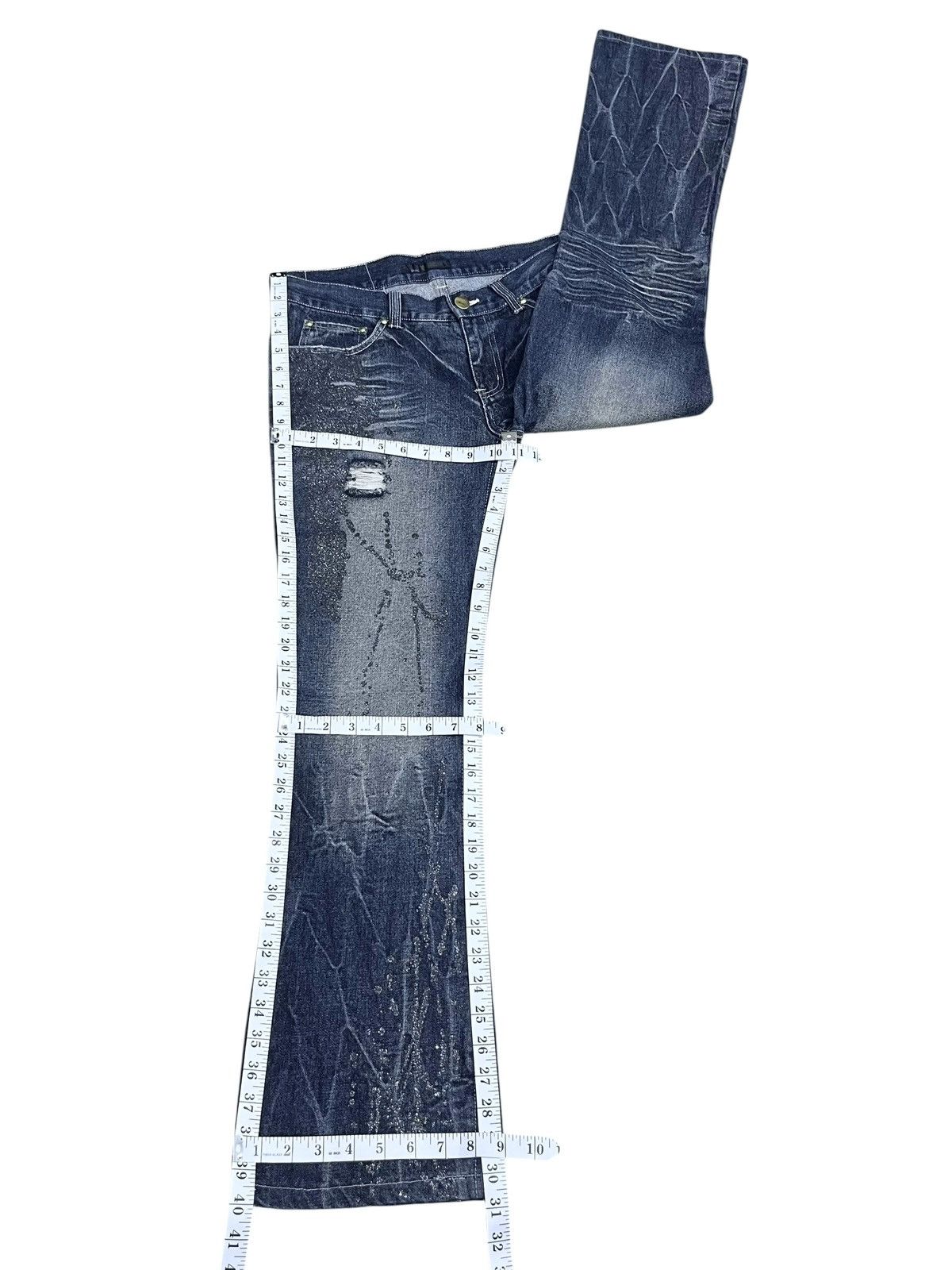 FYE🔥VTG BLACK BACCARA GLITTER SPLASH DISTRESSED FLARE JEANS