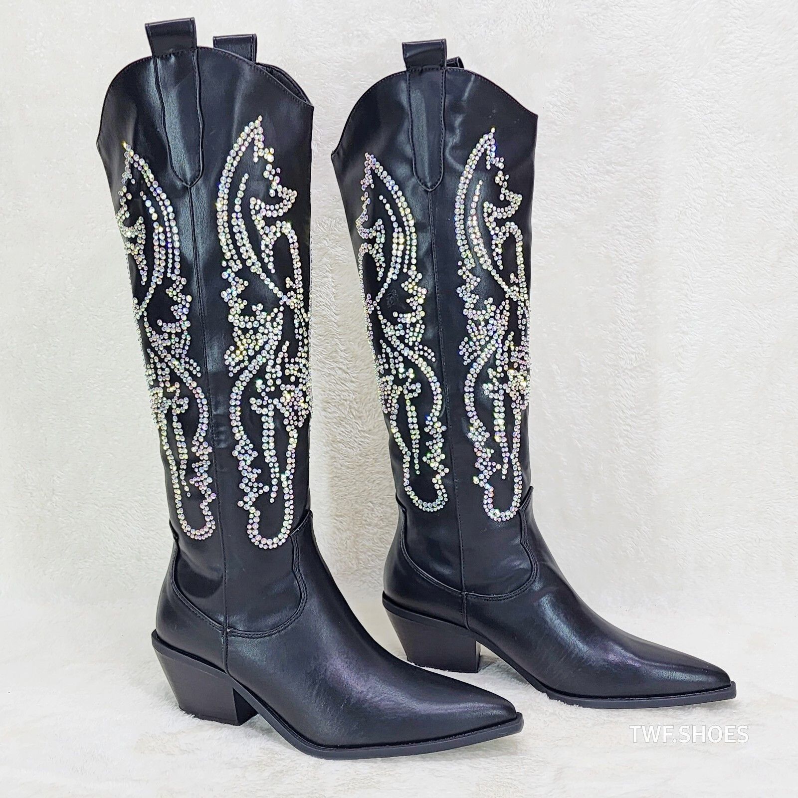 Other Razzle Black Country Western Cowgirl Knee Boots Rhinestone D Size US 7.5 / IT 37.5 - 4 Thumbnail