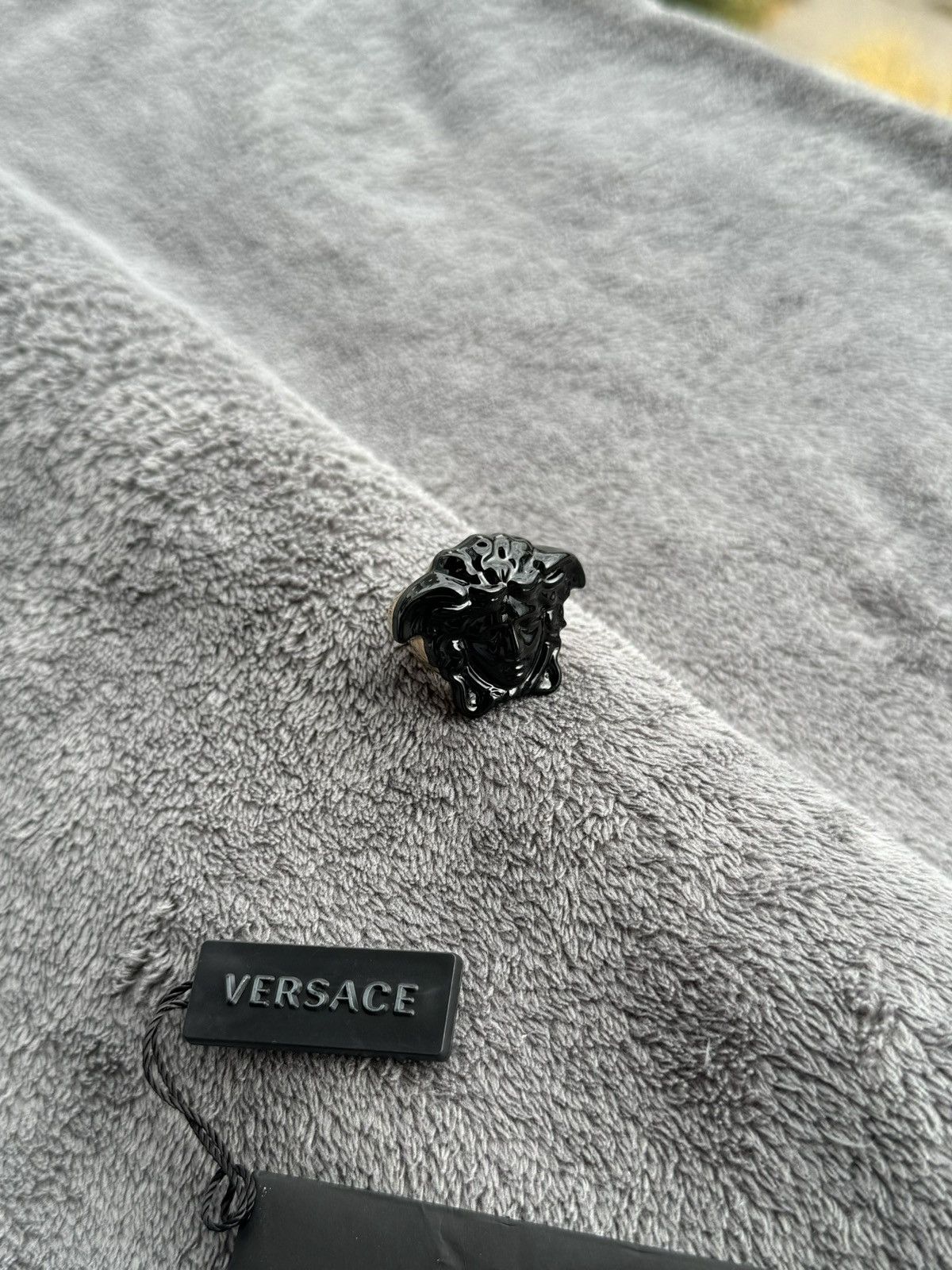 image of Versace Medusa Head Logo Black Gold Oversized Ring, Women's