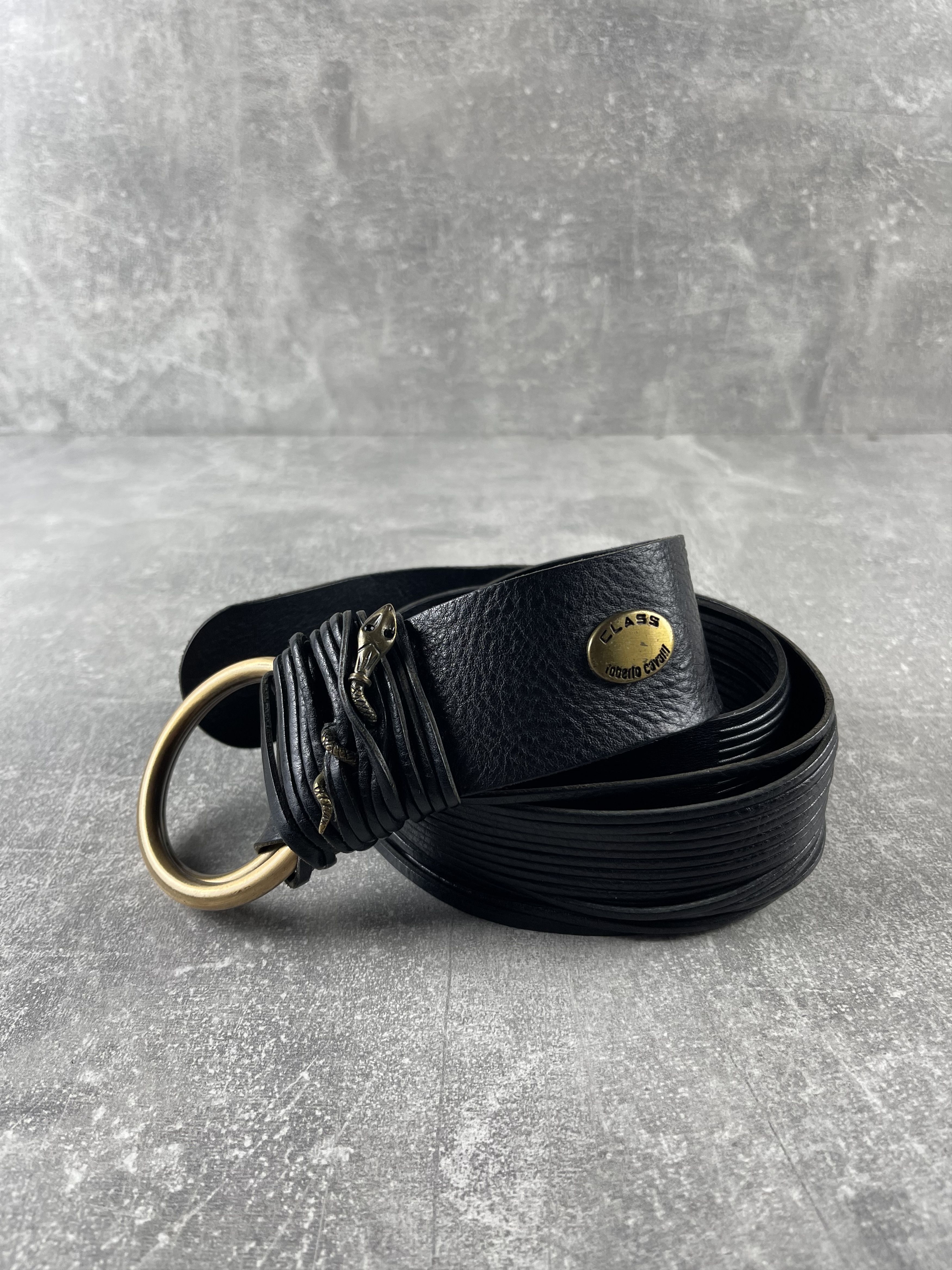 CLASS Roberto Cavalli black leather avant garde snake belt